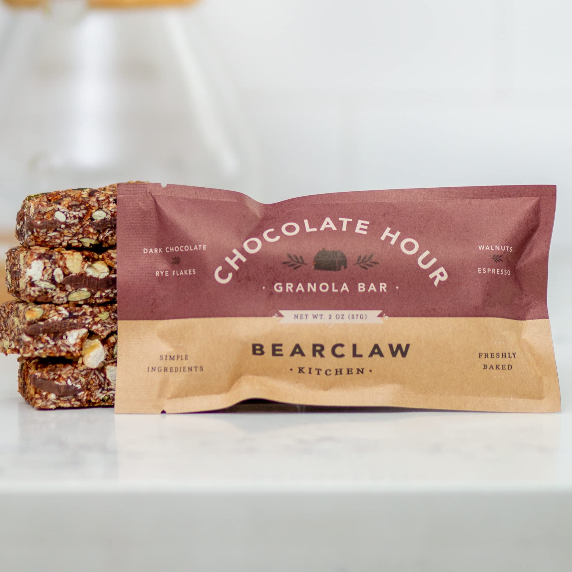 Bearclaw Kitchen Chocolate Hour Granola Bar | Dark Chocolate, Rye Flakes, Walnuts, Hint of Espresso | Simple Ingredients, Freshly Baked (2 Ounce)