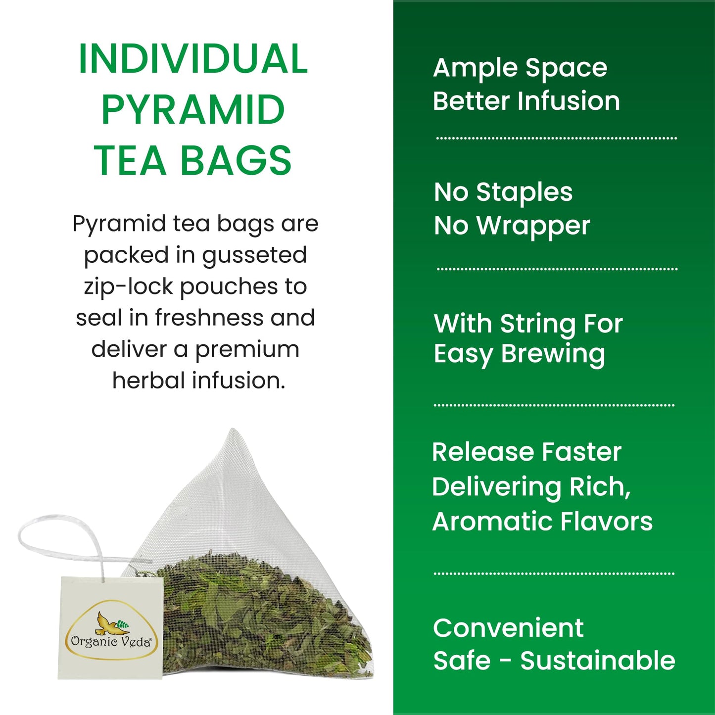 Organic Veda Moringa Tea 60 Pyramid Bags - True Green Single Origin USDA Organic Moringa Leaf Tea - cleanse, digest, metabolism, energy - Premium