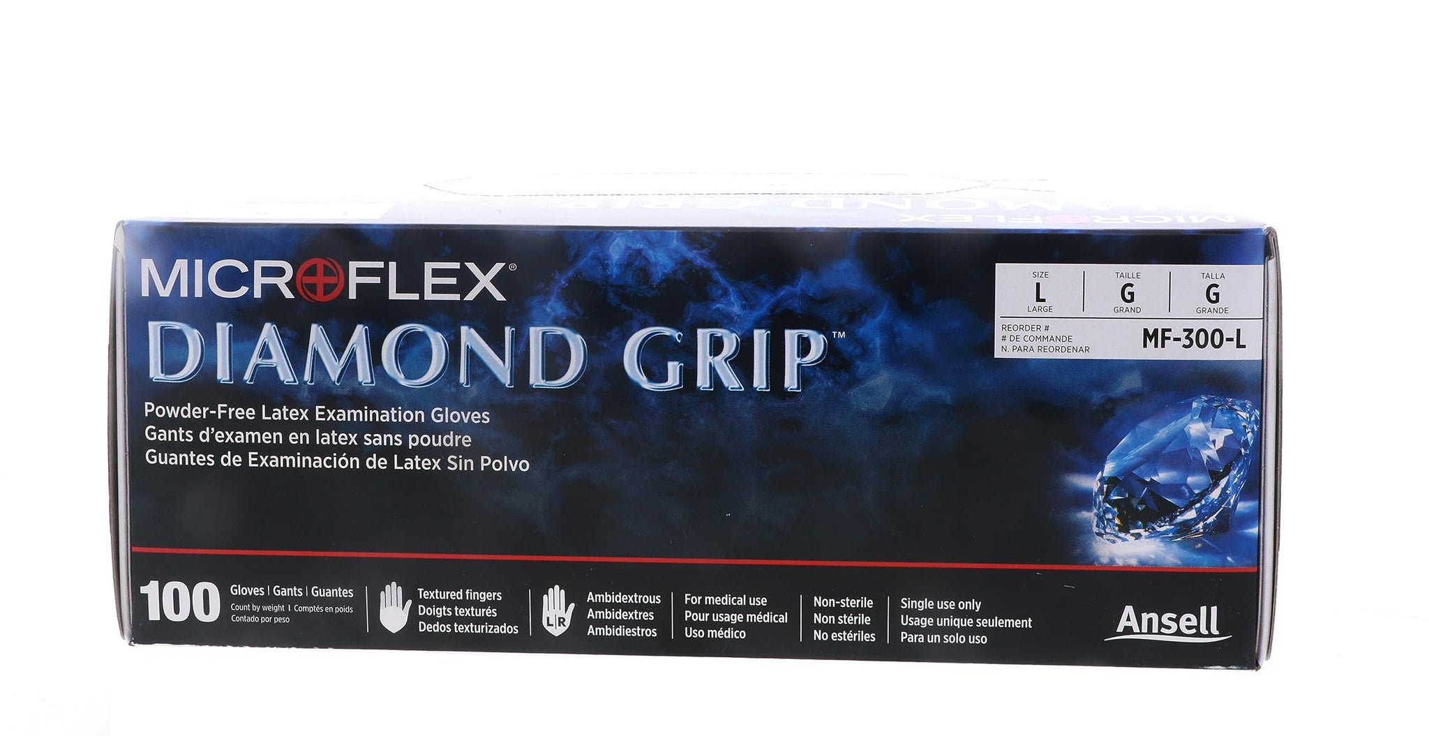 Ansell MICROFLEX Diamond Grip MF-300 Exam Standard Gloves - Size L, Natural (Box of 100)