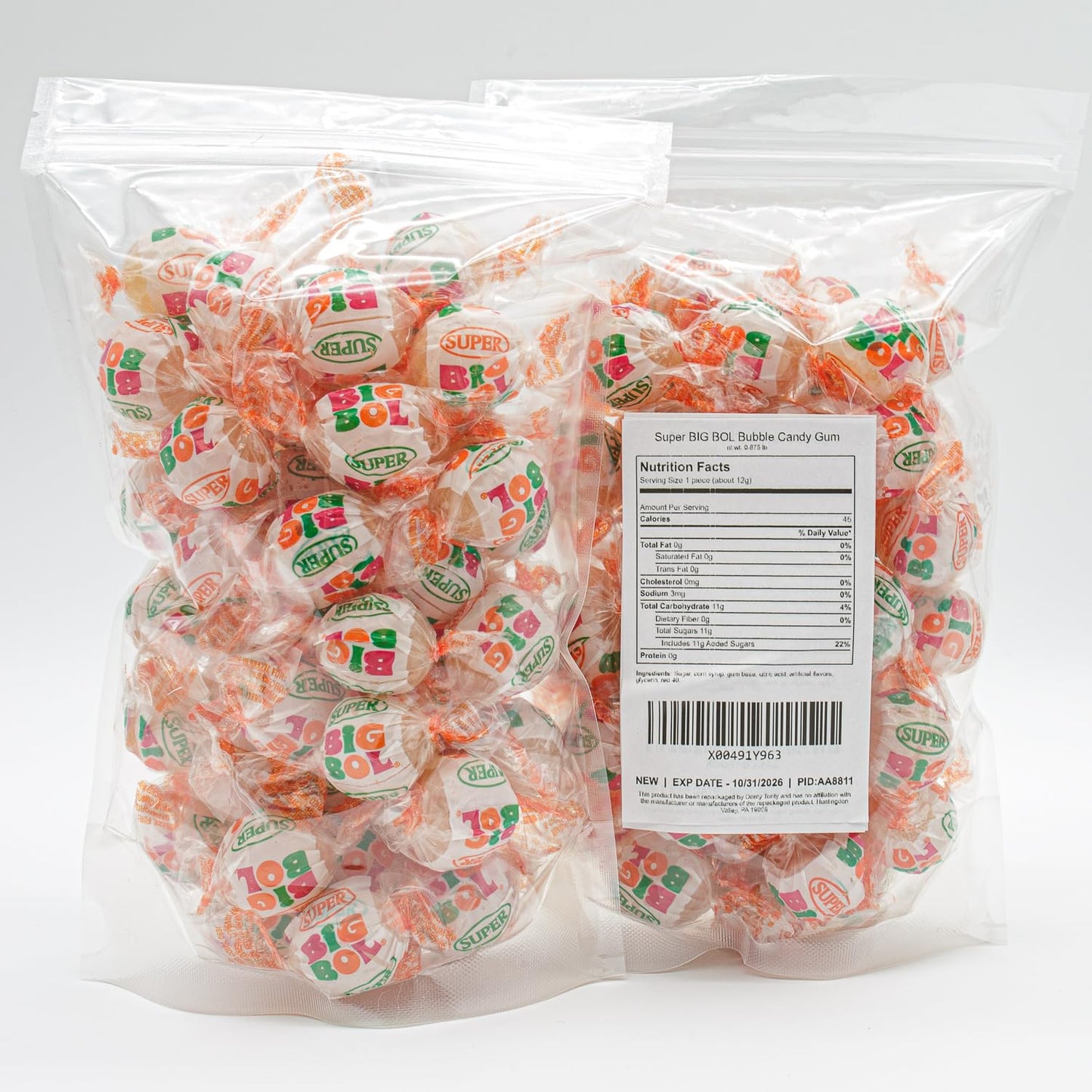 Super Big Bol Bubble Candy Gum 14 oz - SUPER SIZE, Bulk Bag, Fruit Flavored, Nostalgic Gum, Individually Wrapped, Dual Taste & Texture (31 Pieces)