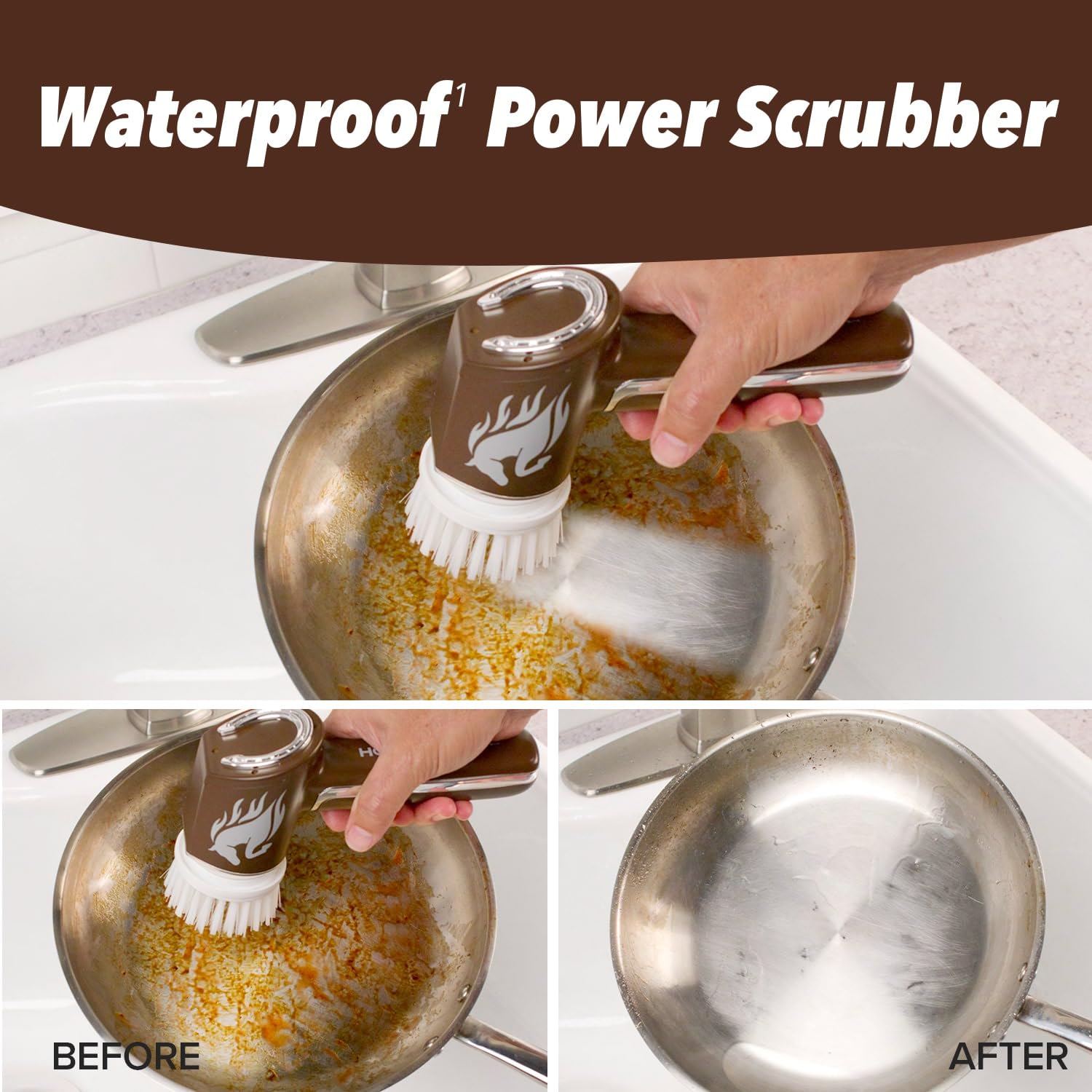 Horsepower Scrubber, Waterproof, Electric Power, Spins 350 RPM, 5 Brush Heads, AS SEEN ON TV, Cleans Dirt & Grime, Tile, Grout, Bathrooms, Kitchen