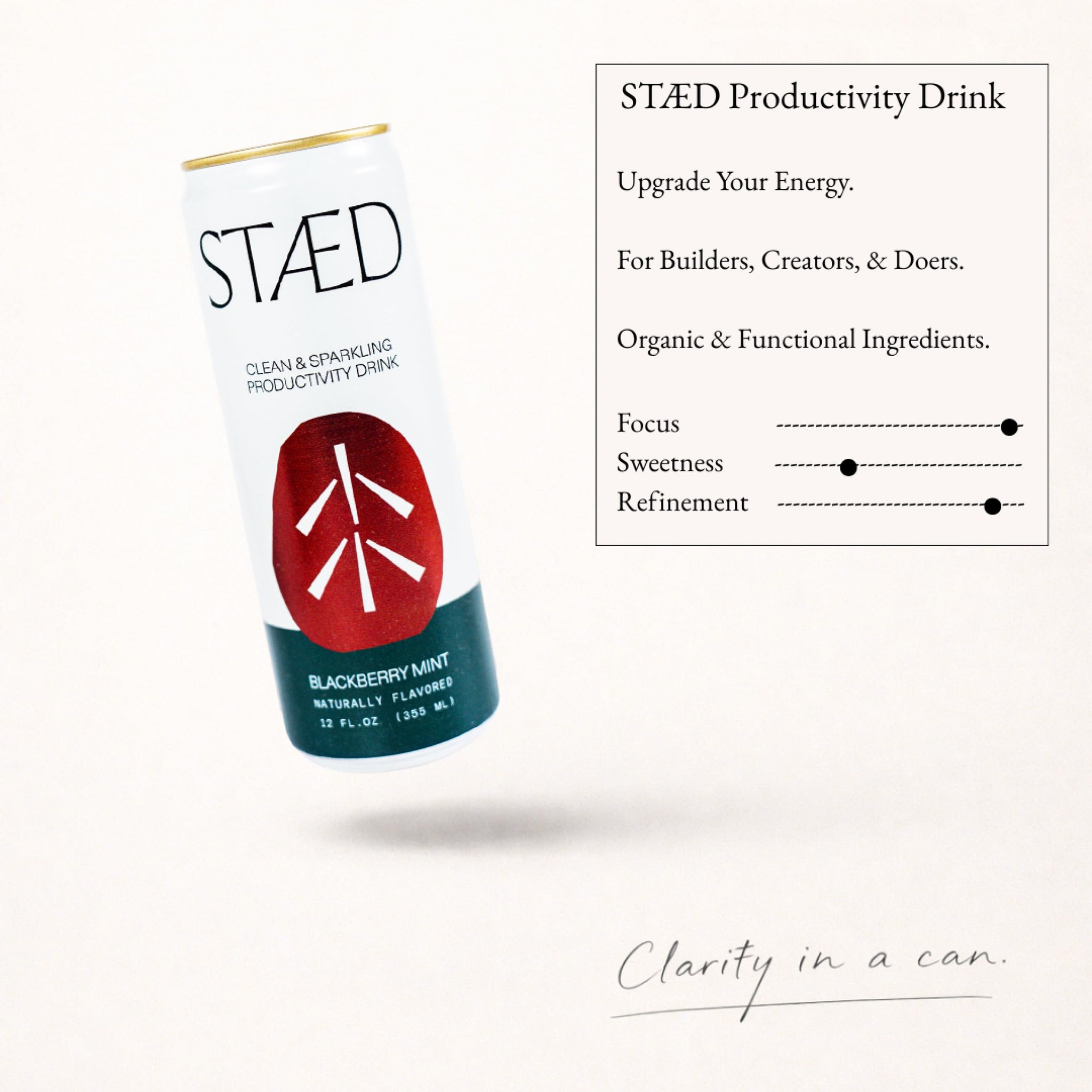 STAED Organic Energy Drinks, Clean Natural Productivity Drink with Cognizin® Citicoline & L-Theanine, Sparkling Functional Beverage, Clean Caffeine