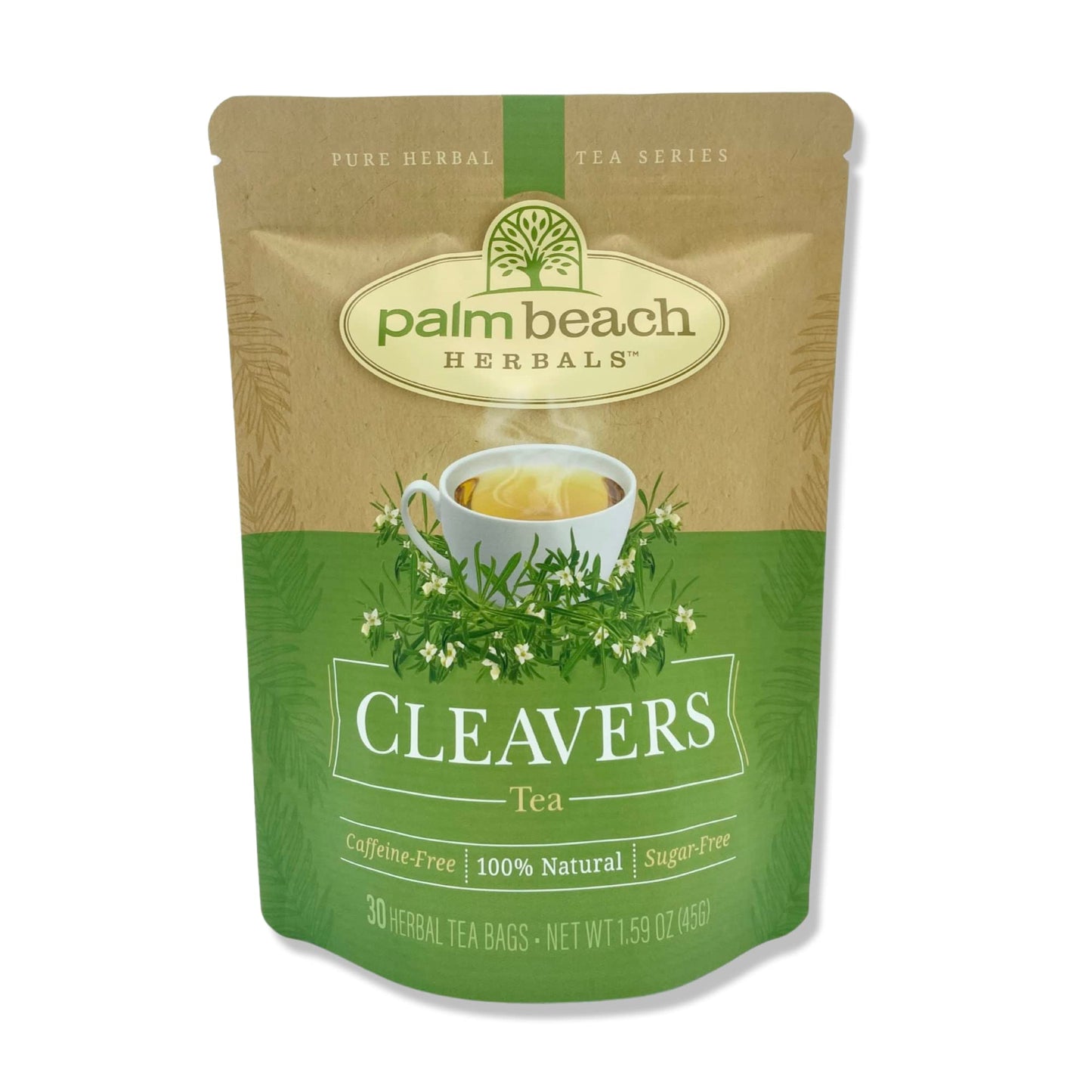 Palm Beach Herbs Cleavers Tea - Cleavers Herb for Lymphatic, Urinary and Wellness Support - Caffeine Free - Sugar Free - 30 Tea Bags