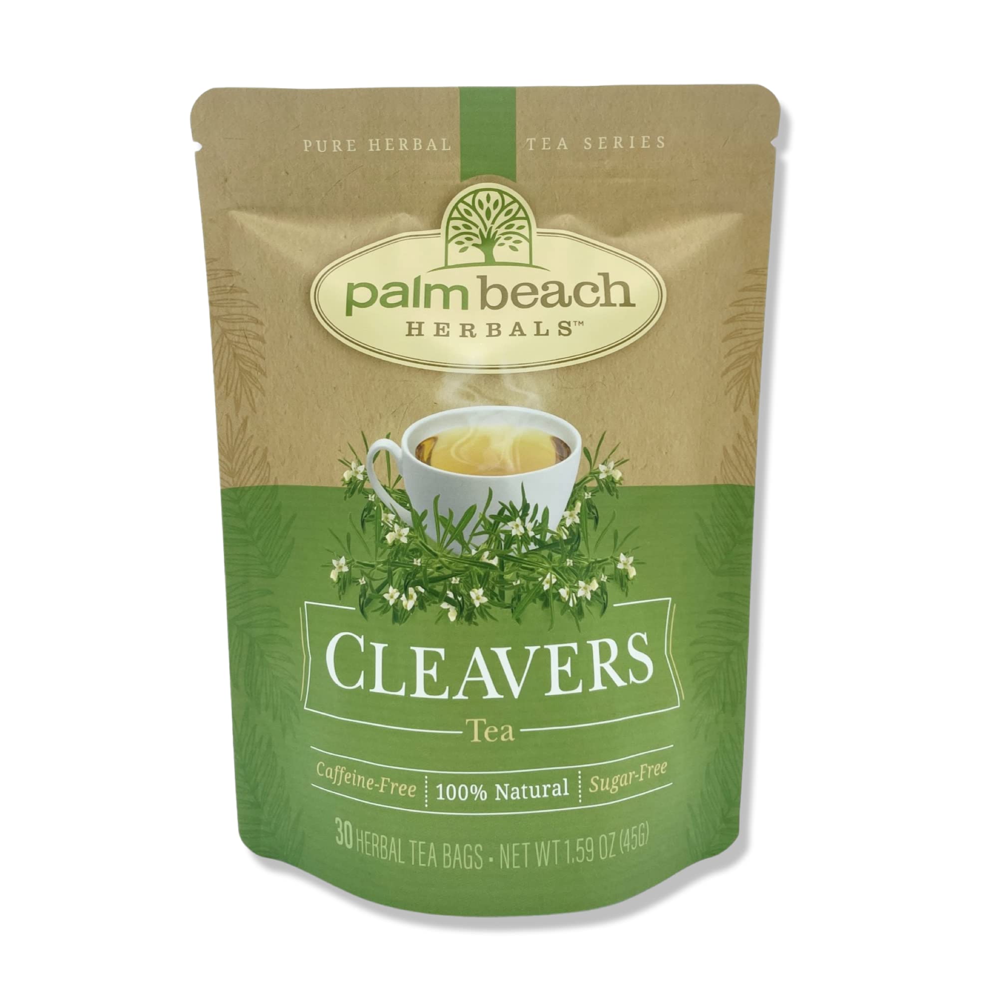 Palm Beach Herbs Cleavers Tea - Cleavers Herb for Lymphatic, Urinary and Wellness Support - Caffeine Free - Sugar Free - 30 Tea Bags