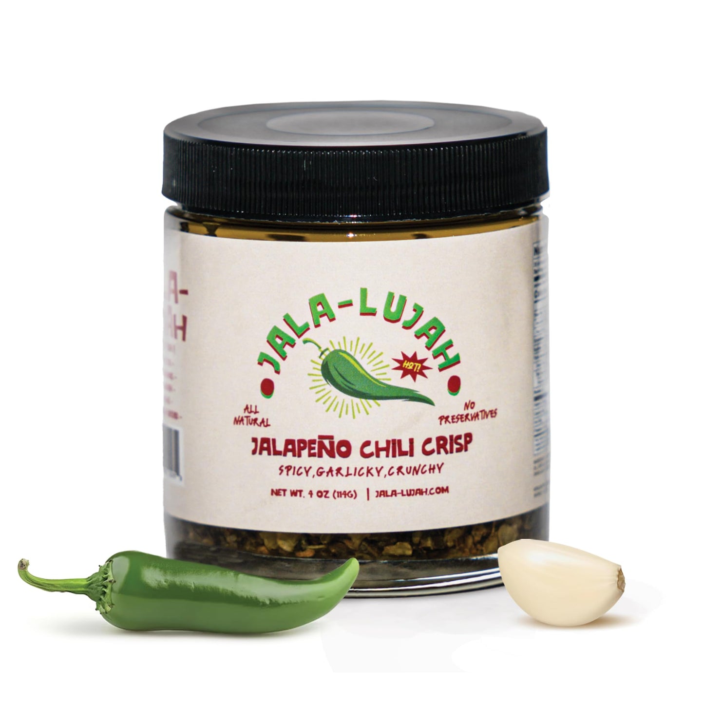 Jala-Lujah Jalapeño Chili Crisp Oil | Crunchy Garlic Chili Crisp Oil for Bold Flavor & Crunch | Vegan, All-Natural & Preservative-Free Condiment |