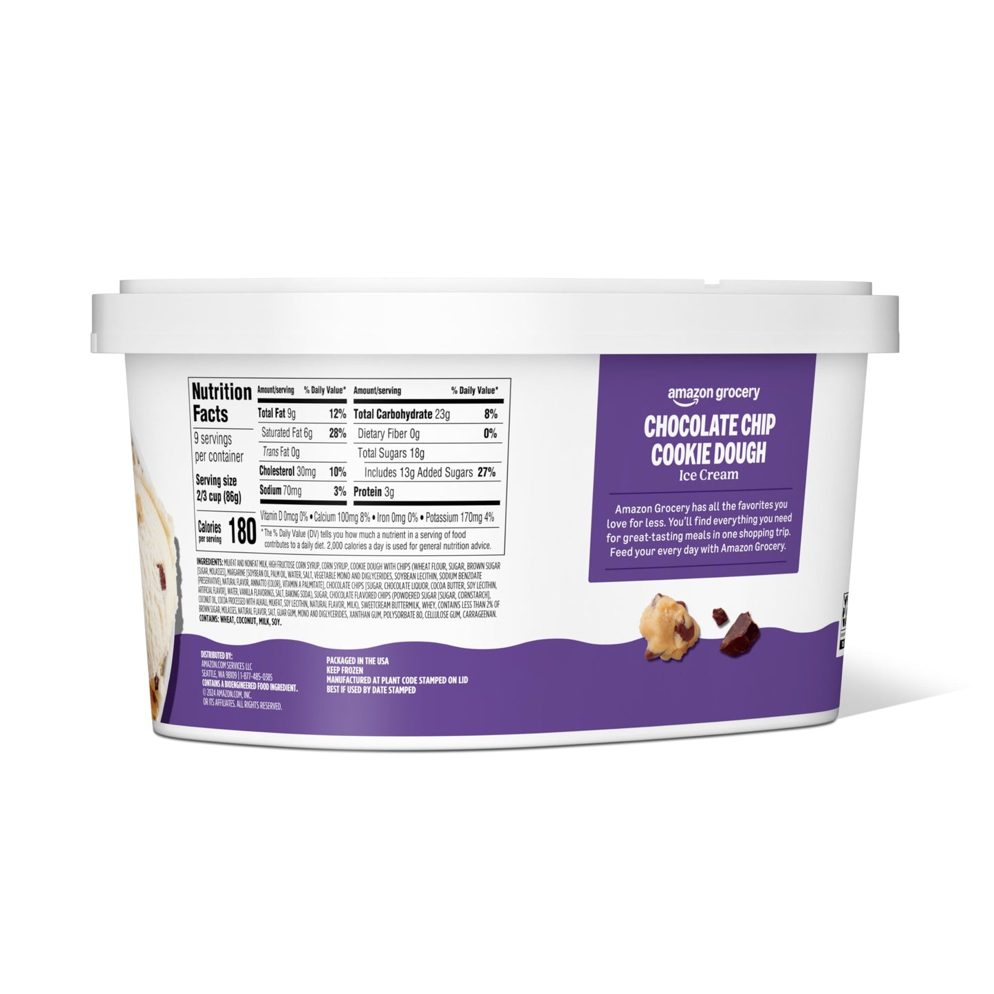 Amazon Grocery, Chocolate Chip Cookie Dough Ice Cream, 48 Fl Oz