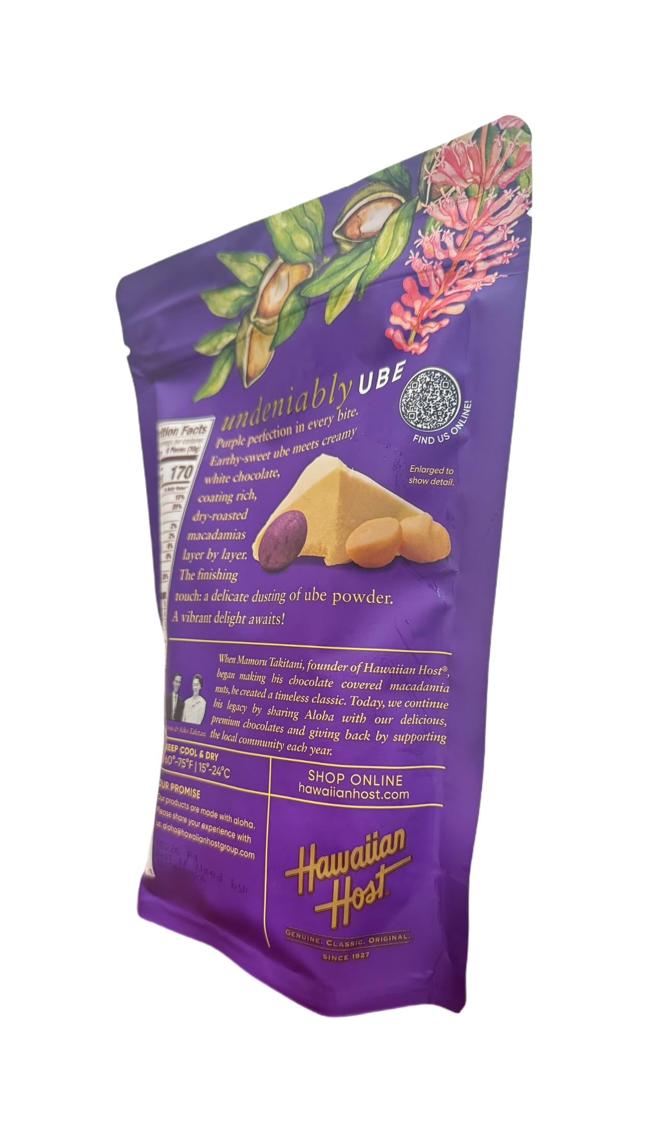 Hawaiian Host Ube White Chocolate Macadamia Nuts, Creamy White Chocolate with Ube Powder, Premium Hawaiian Candy, Resealable 16 oz Bag