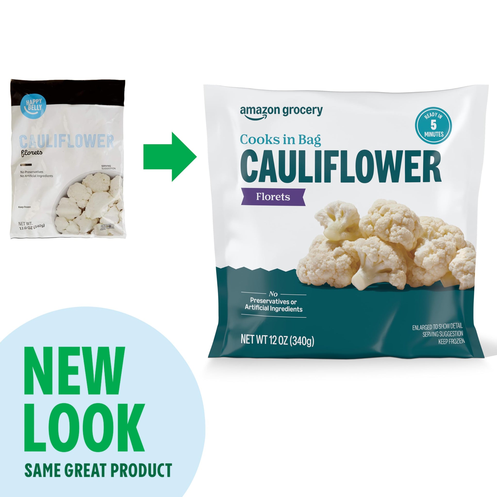 Amazon Grocery, Cauliflower Florets, 12 Oz, Frozen
