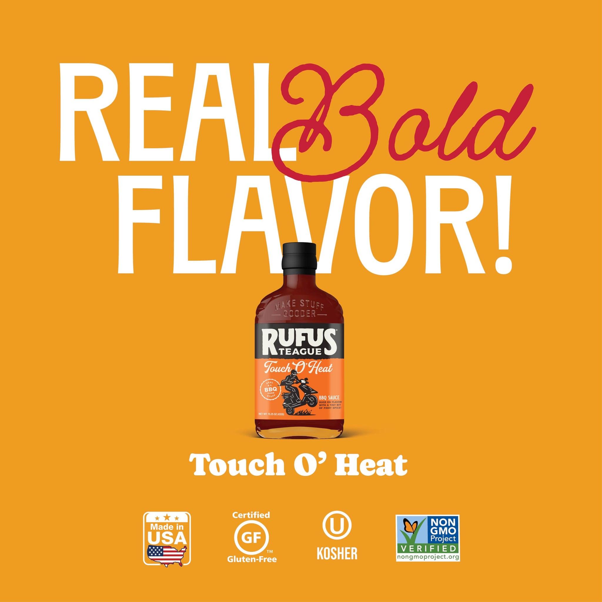 Rufus Teague Touch O' Heat BBQ Sauce, Gluten-Free, 15.25 oz, 2-Pack