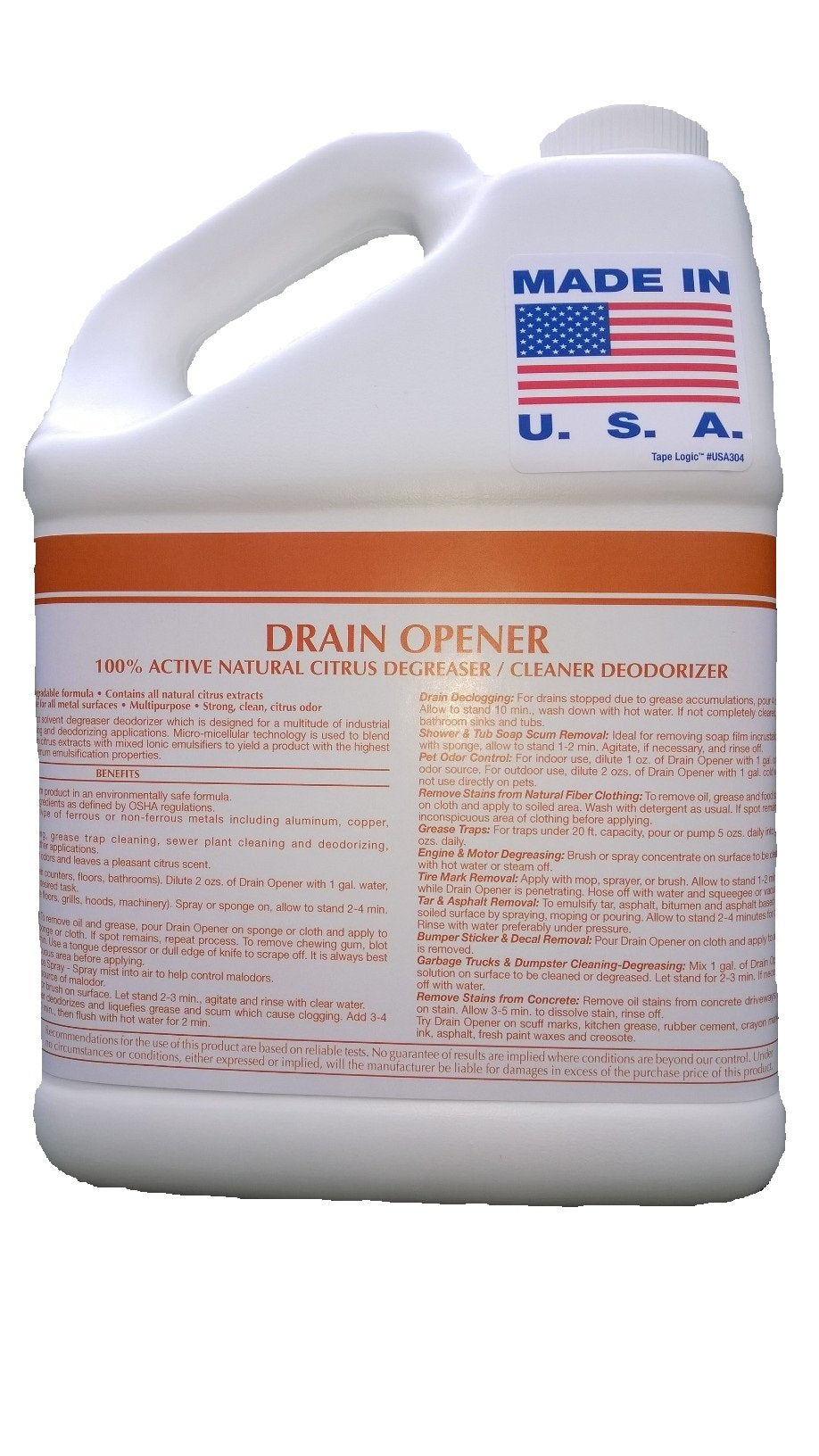 Patriot Chemical Sales 1 Gallon Drain Opener 100% Active Natural Citrus Degreaser Cleaner Deodorizer 100% D-limonene Industrial Strength