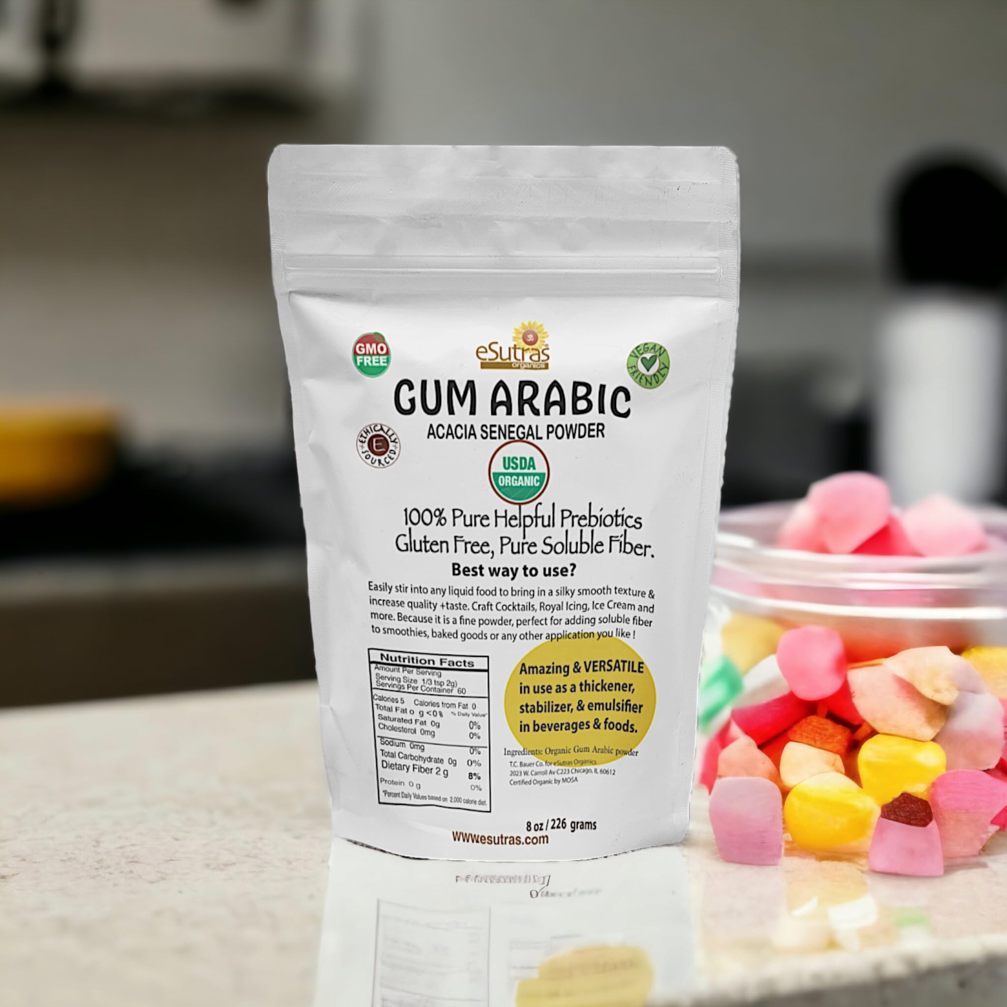 Gum Arabic Powder, USDA Organic | 8 oz. Easy use Bag | Gum Acacia Use as Food emulsifier thickener or DIY Watercolors