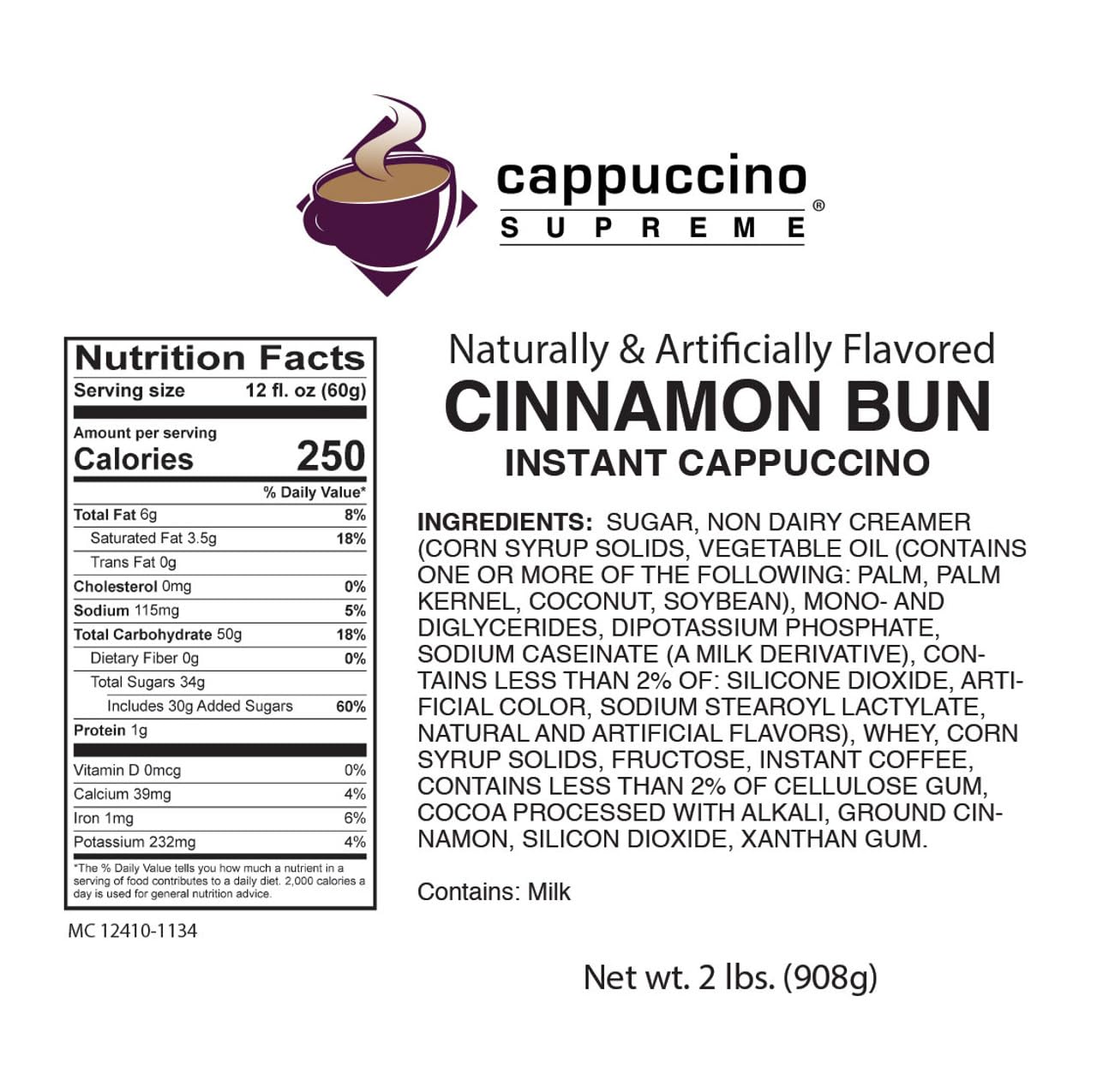Cinnamon Bun Instant Cappuccino Mix 2 Lb Bag