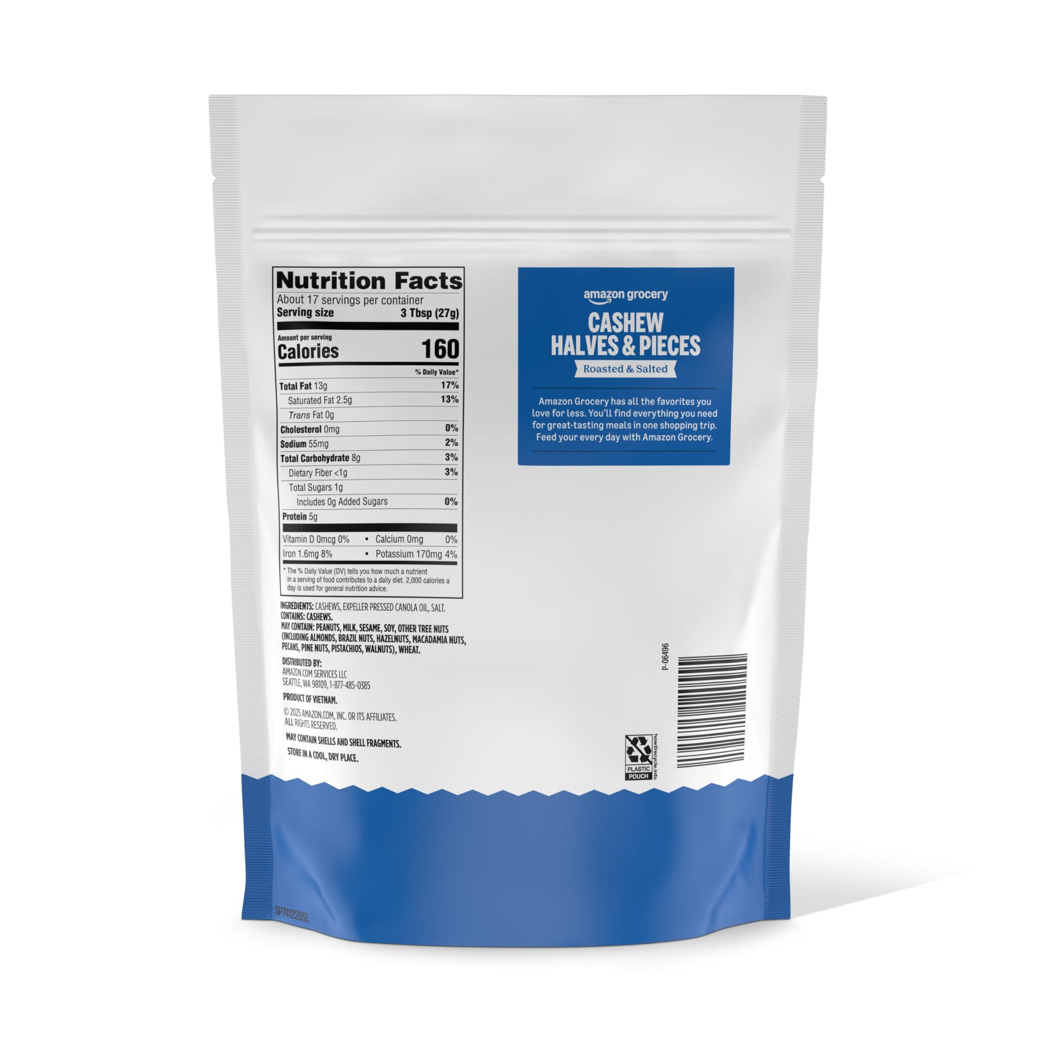 Amazon Grocery, Cashew Halves & Pieces, Roasted & Salted, 16 Oz (Previously Happy Belly, Packaging May Vary)