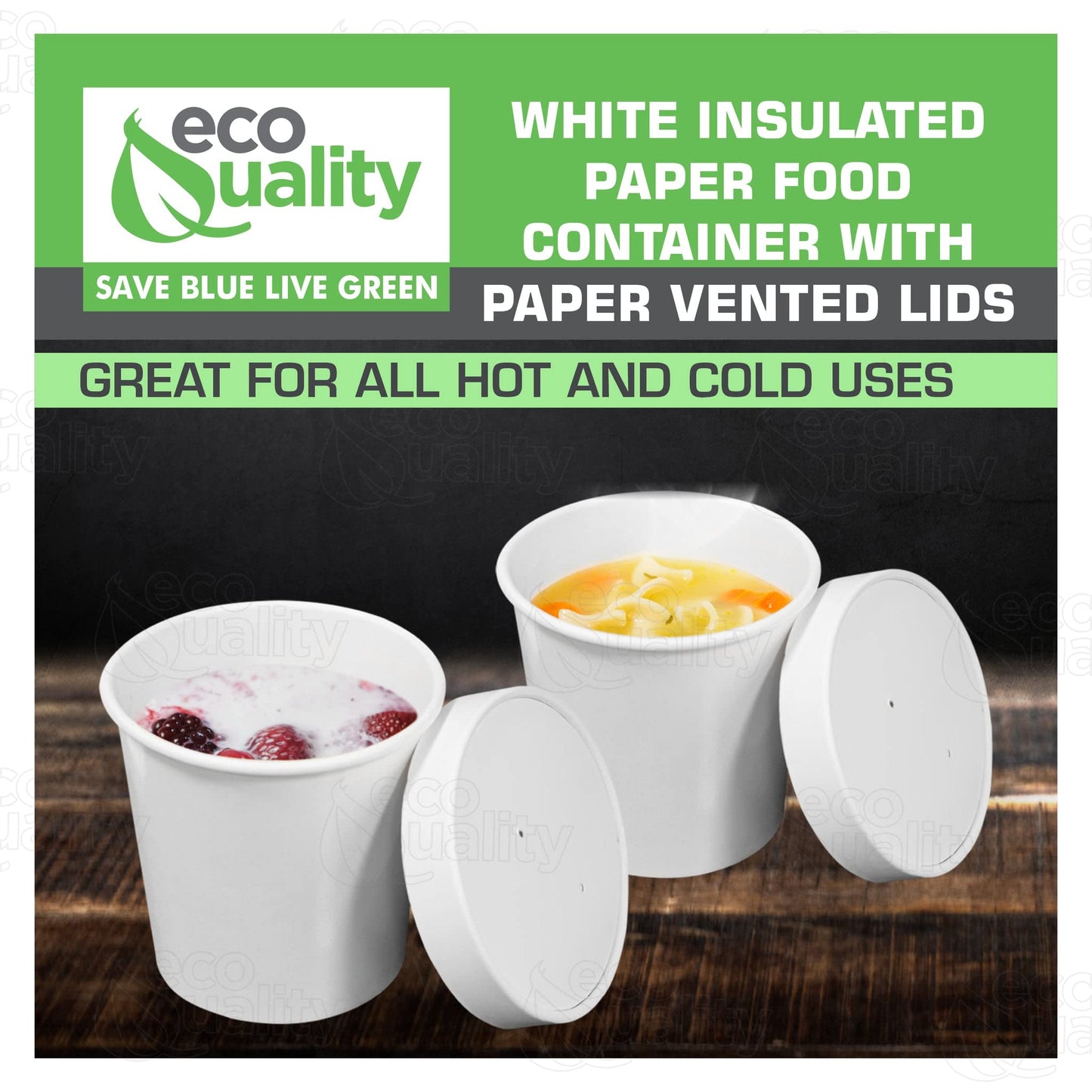 Disposable White Paper Soup Containers with Lids - Paper Ice Cream Cups - Disposable Dessert Bowls, Frozen Yogurt Cups - Food Storage Containers