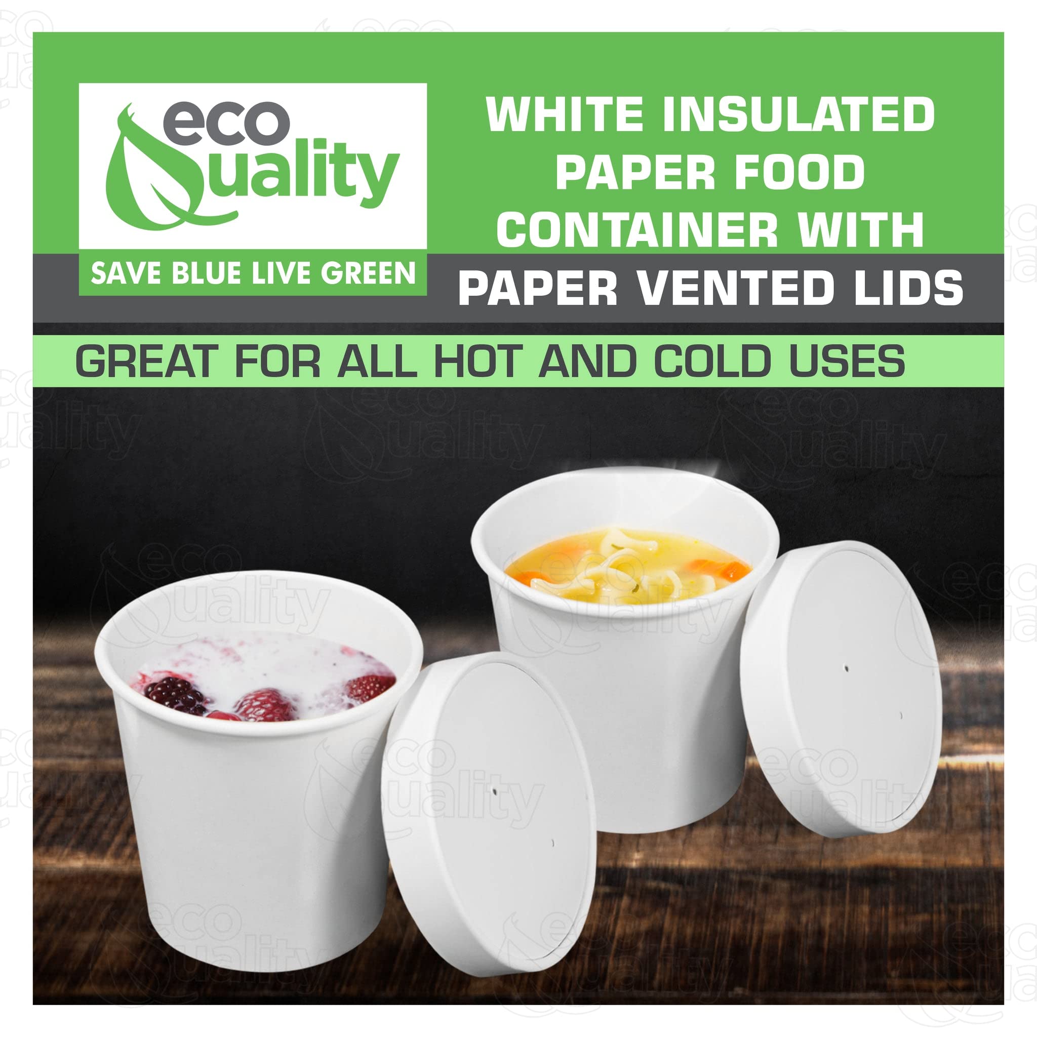 Disposable White Paper Soup Containers with Lids - Paper Ice Cream Cups - Disposable Dessert Bowls, Frozen Yogurt Cups - Food Storage Containers