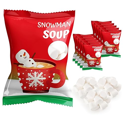 4E's Novelty 50 Packs "Snowman Soup" Mini Marshmallow Packets, Vanilla Flavored, 14 Marshmallows in Each Bag, Bulk Individually Wrapped Christmas