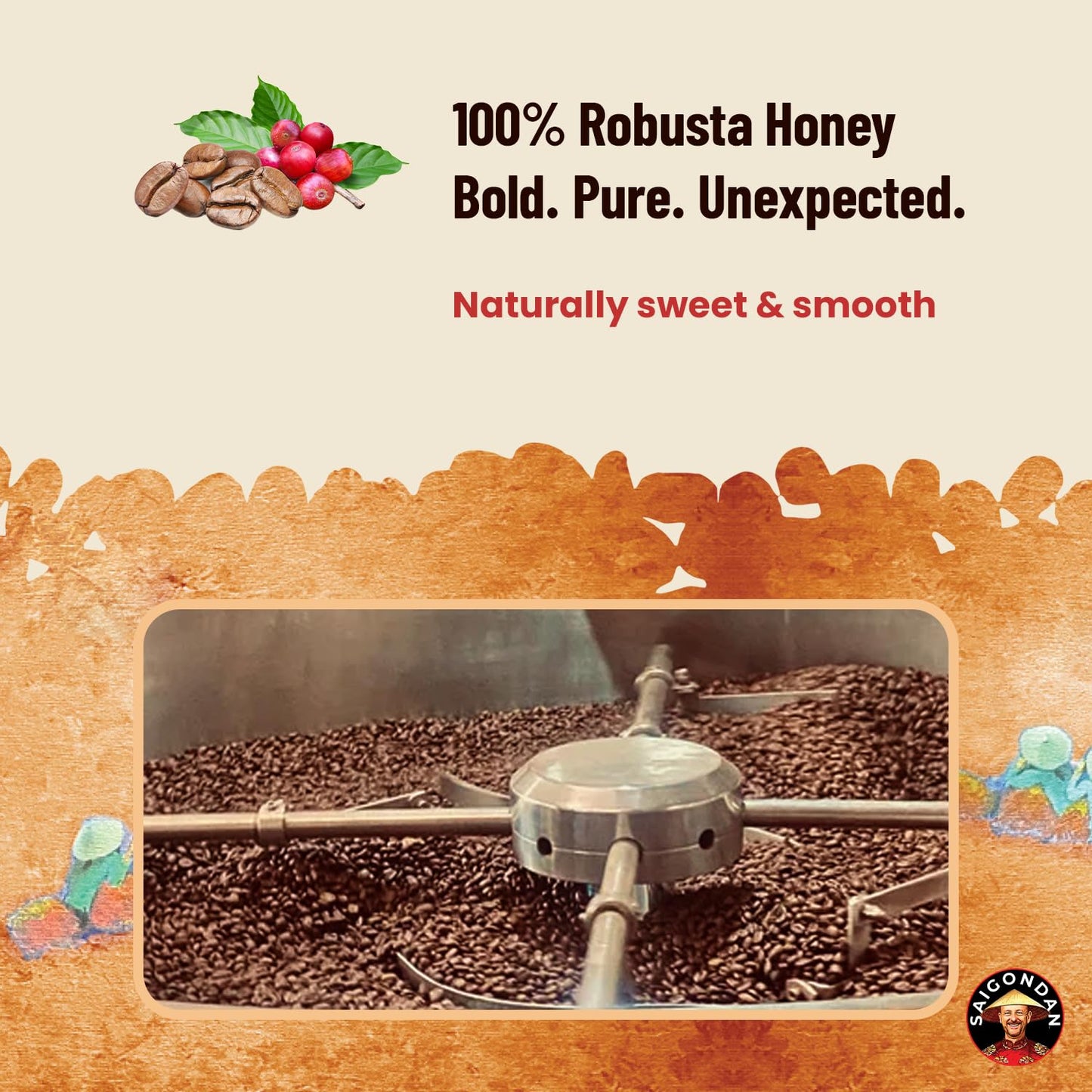 Vietnamese Whole Bean Coffee - Saigondan Adventure 100% Robusta Light Espresso Roast - Premium Single Origin, Direct Trade Vietnamese Coffee - 12 oz