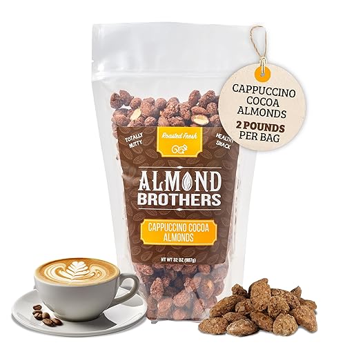 Almond Brothers Roasted Almonds - 2 lb bag - Hand Crafted Cappuccino & Cocoa Almonds, Gluten-Free, Non-GMO