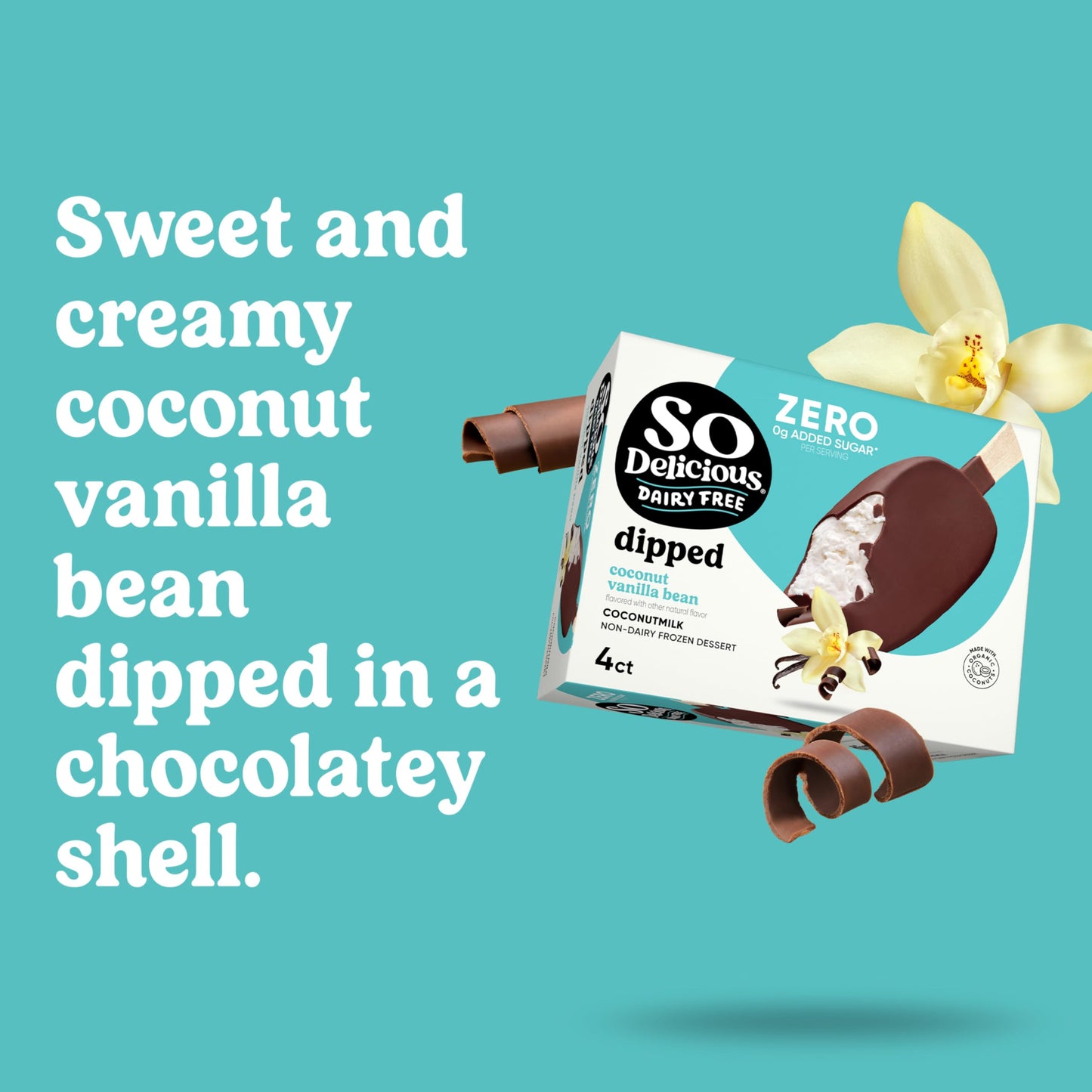 SO DELICIOUS Dessert Coconut Milk Bar Mini Chocolate Vanilla No Sugar Added, 2.3 Fl Oz, 4 Count