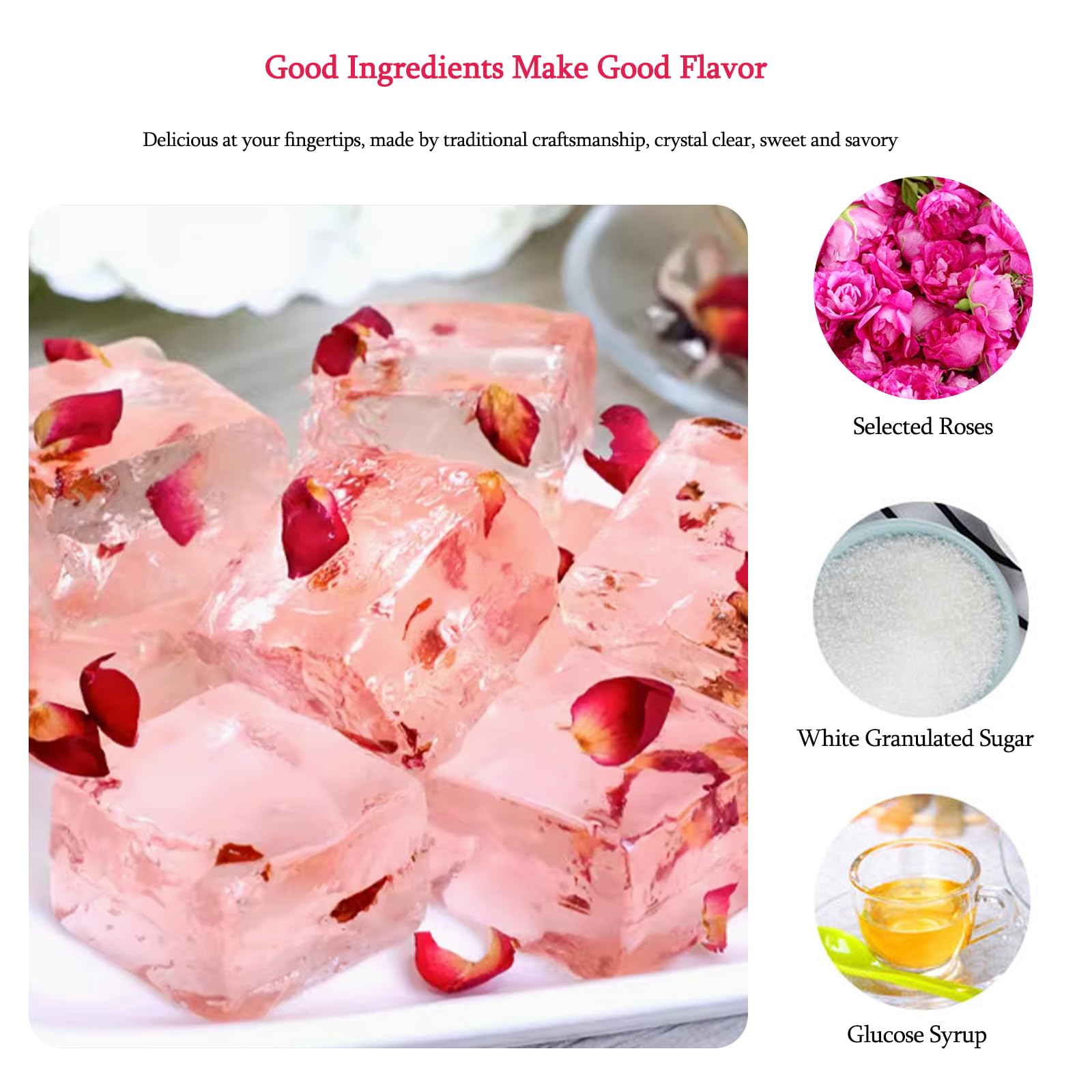 Rose Crystal Soft Cake,Rose Soft Candy,Dessert Of Jellies,Afternoon Tea Casual Candy Snacks, Individually Wrapped,Sparkling and Translucent,No