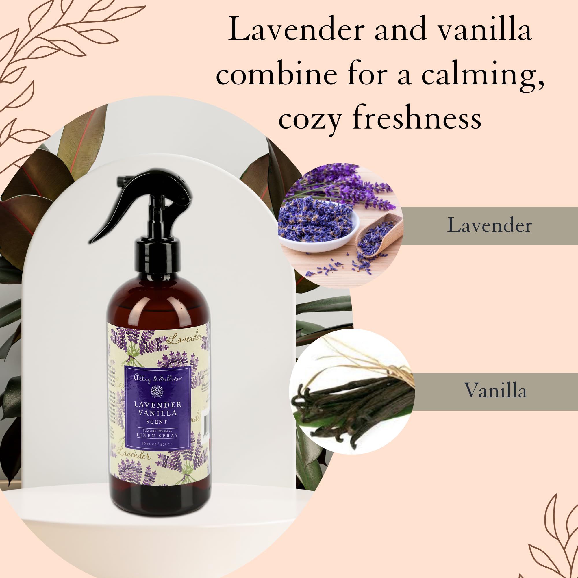 Abbey & Sullivan Odor Eliminating and Refreshing Linen and Room Spray, Lavender Vanilla, 16 oz.