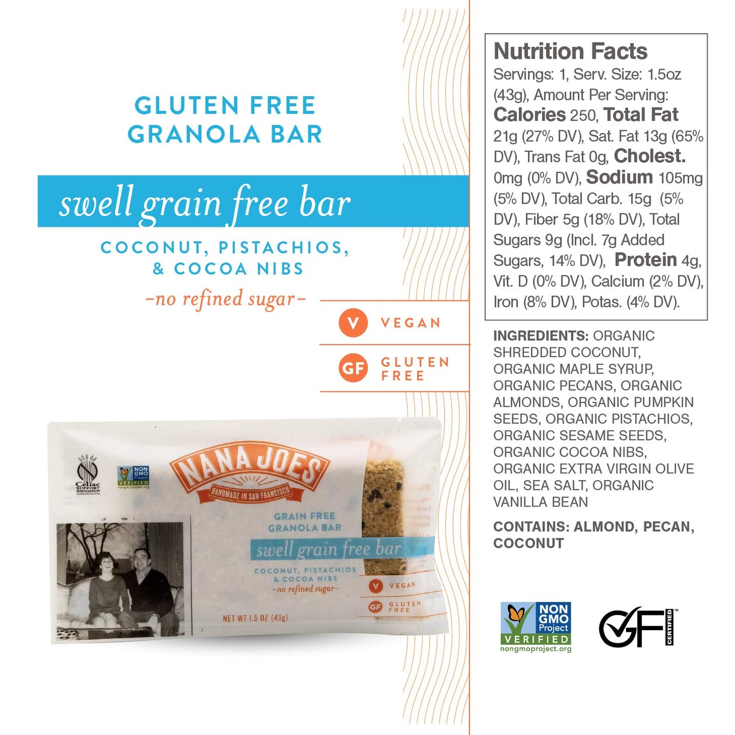 Nana Joes Granola Swell Grain-Free | Coconut, Pistachios | Handmade Gluten-Free, Vegan, Healthy, Plant-Based, Organic, No Refined Sugar, Low Carb |