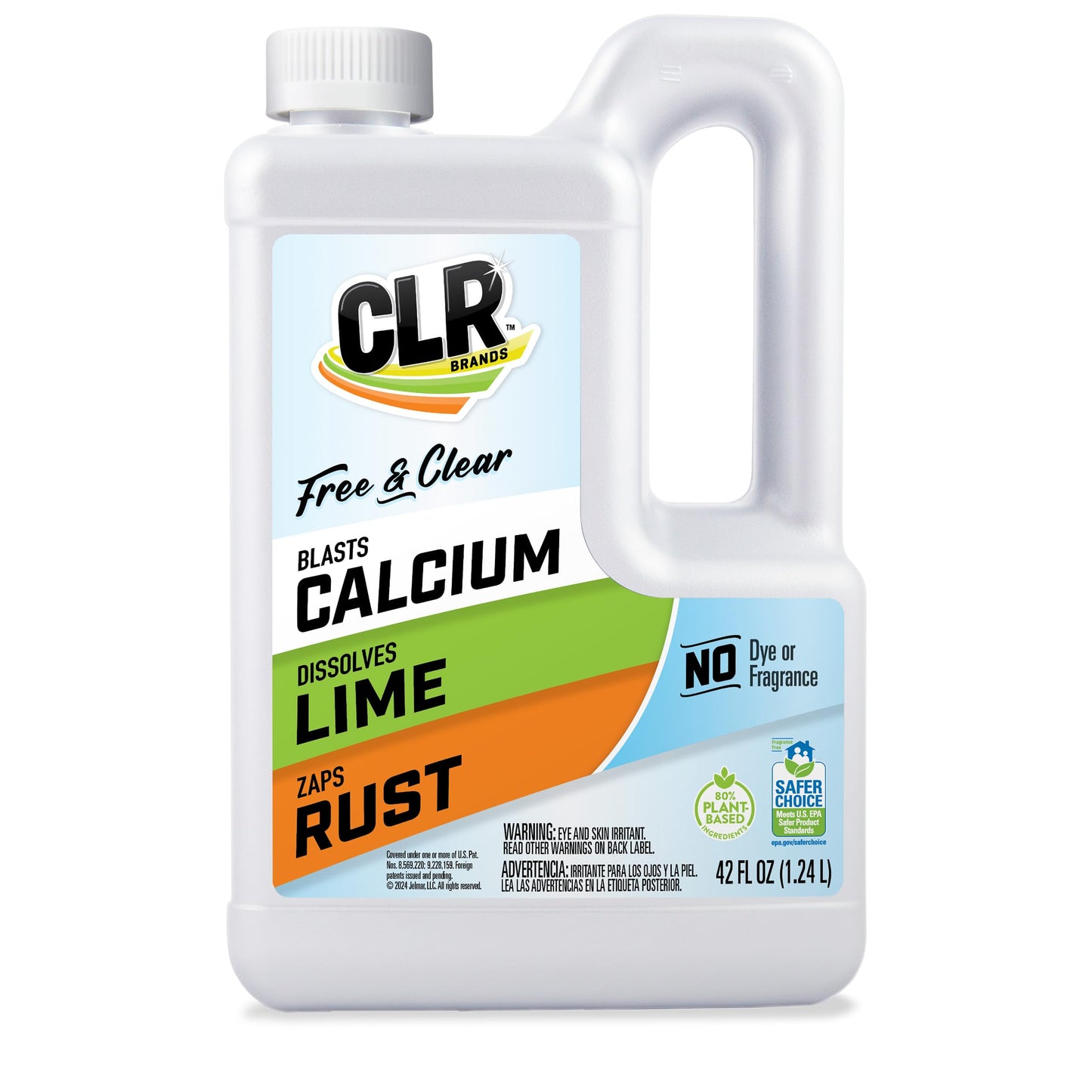 CLR Brands Calcium, Lime & Rust Remover Free & Clear, No Dyes or Fragrances, Gentle Lime and Bathroom Descaler, Removes Hard Water Stains and Rust