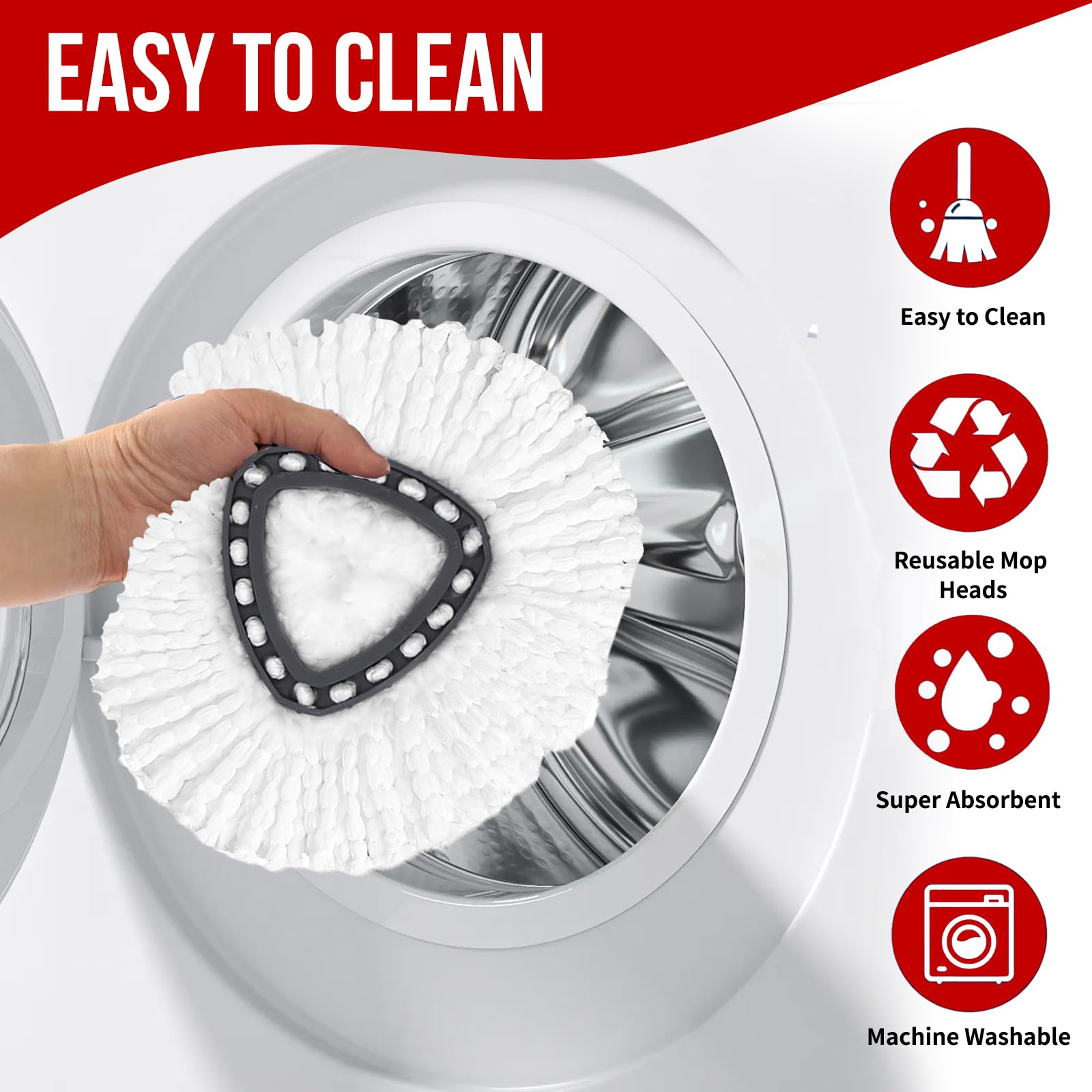 O-Cedar Spin Mop Head, Base, Handle Replacement for EasyWring 1 Tank System, 4 Microfiber Mop Refills, 1 Base and 30-58in Handle Set Combo, White