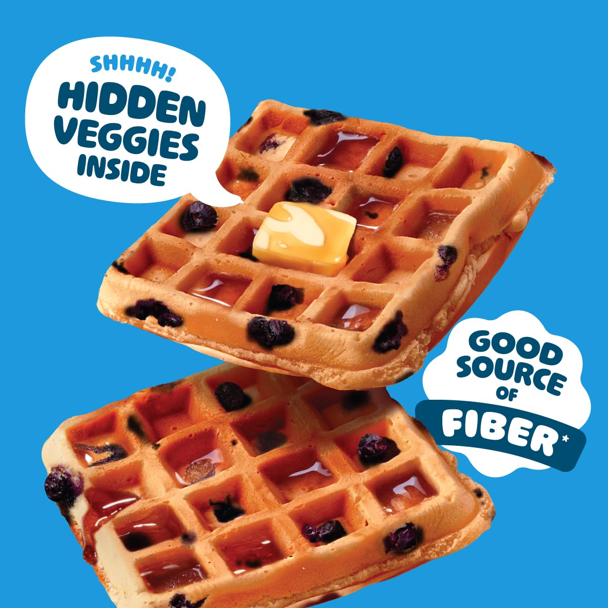 Evergreen Thick & Fluffy Waffles, Blueberry - Whole Grains, No Preservatives, Nut-Free, Individually Wrapped, Air Fryer Ready, Frozen Breakfast, 9 oz