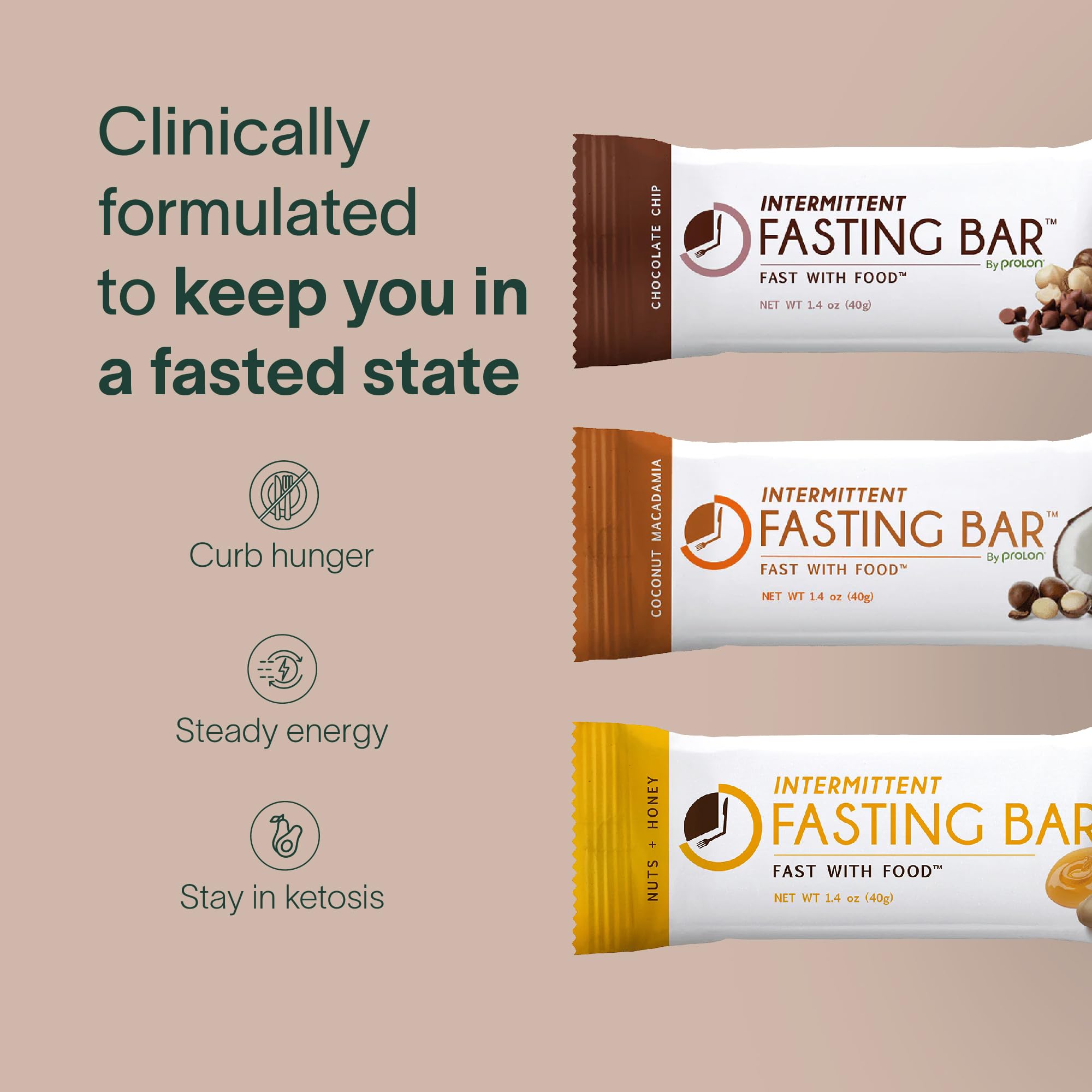 Prolon Fasting Bars | 5g Protein, 7g Fiber | Keto-Friendly, Gluten-Free, Dairy-Free, Plant-Based | Nutrition for Intermittent Fasting | Variety Pack |