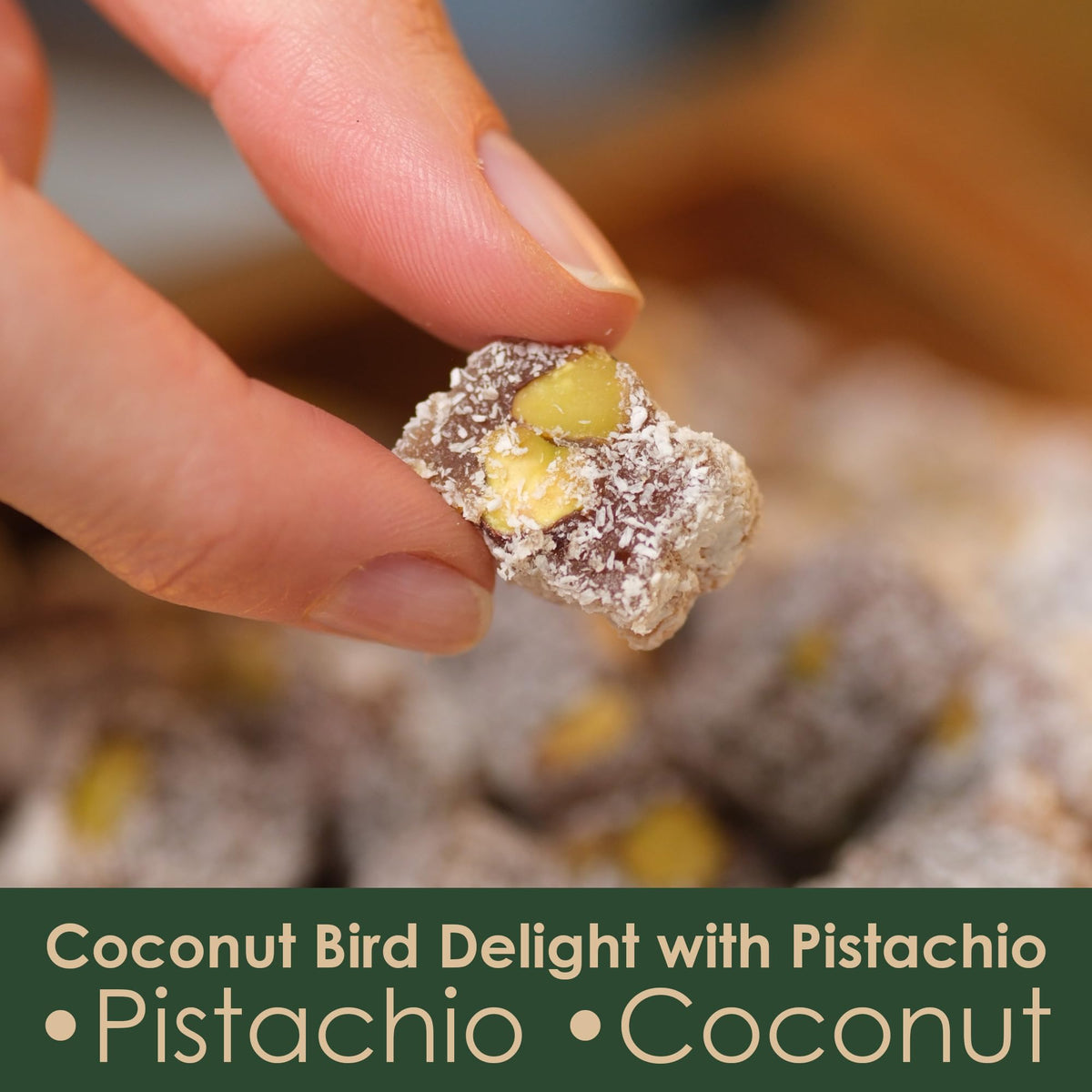 Coconut Turkish Delight with Pistachio - Soft Bird Lokum Candy, Traditional Turkish Sweets, Gourmet Arabic Candy Gift Box, Delicias Turcas, 17.6 oz