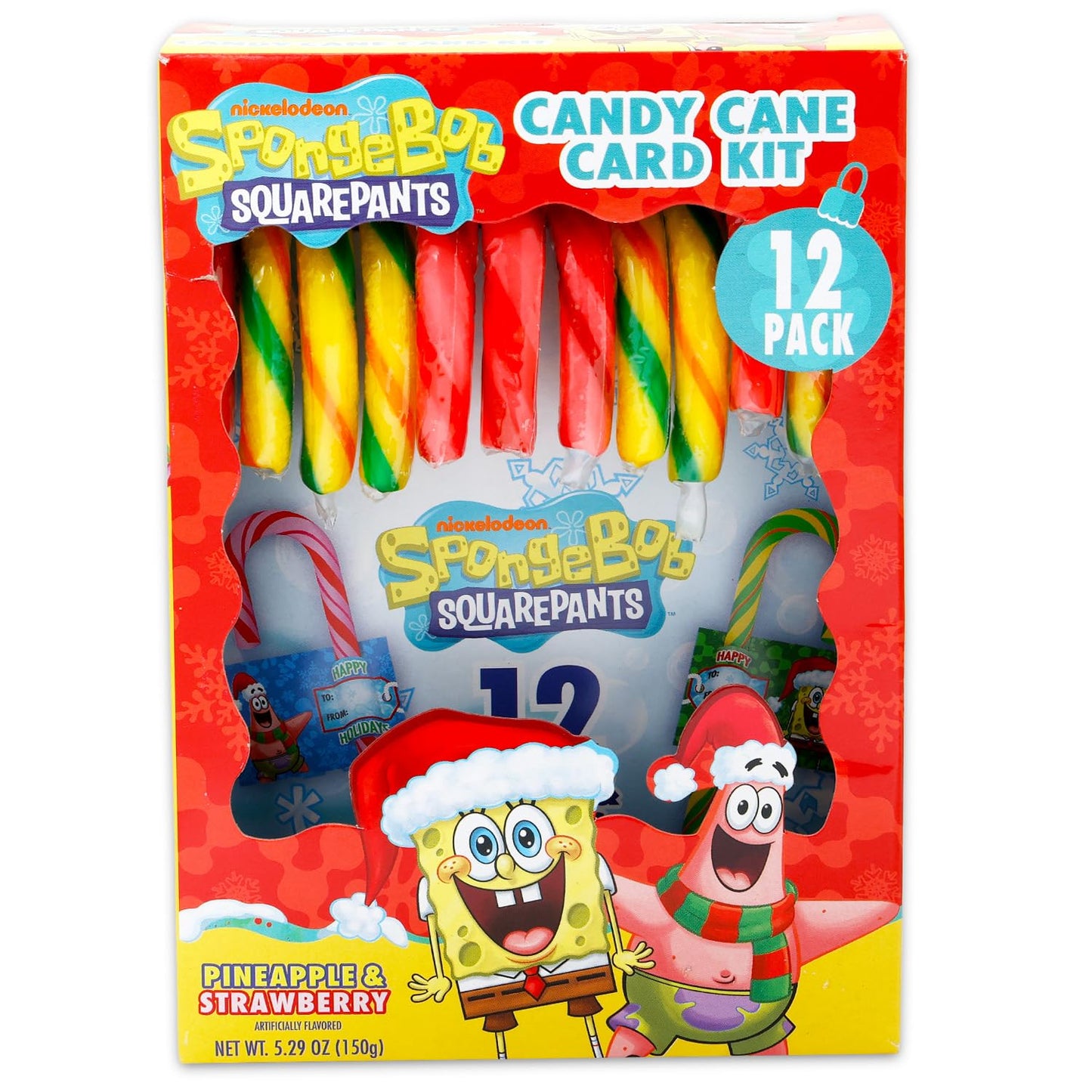 Spongebob Squarepants Candy Canes Pack - Set with 12 Spongebob Pineapple and Strawberry Flavored Candy Canes | Individually Wrapped Candies Set