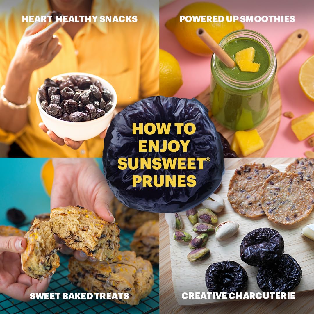 Sunsweet Pitted Prunes with Probiotics - Unsweetened, Dried, Gluten Free & Unsulphured - Natural Elderberry Flavor - Fiber & Minerals, 6oz - 8 Pack