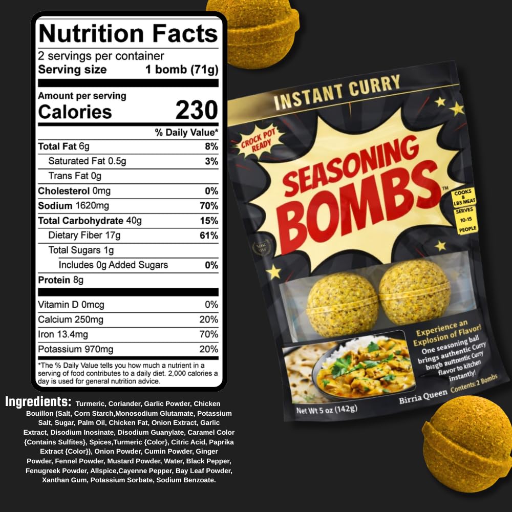 Birria Queen Curry Seasoning Bombs (2 Bombs, 5 oz) - Instant Curry Flavor, Slow Cooker & Crock Pot Ready, Easy Drop-In Spice Blend, No Measuring