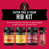 Sauce Goddess - Rib Kit Gift Pack - Sticky Sweet Sauce, Tangy Marinade, Sweet & Spicy Cayenne Sauce, BBQ Sweet Heat Shaker -Sauces & Seasoning