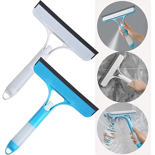 2 Pack All-Purpose Shower Squeegee for Shower Glass Door, Shower Glass Cleaner Squeegee with Spray, Washer, Wiper, 3 Functions in 1, Perfect Household