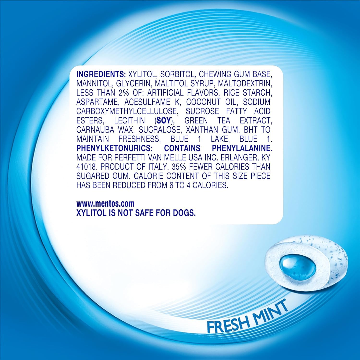 Mentos Pure Fresh Sugar-Free Chewing Gum with Xylitol, Fresh Mint, 120 Piece Resealable Bag (Pack of 1)