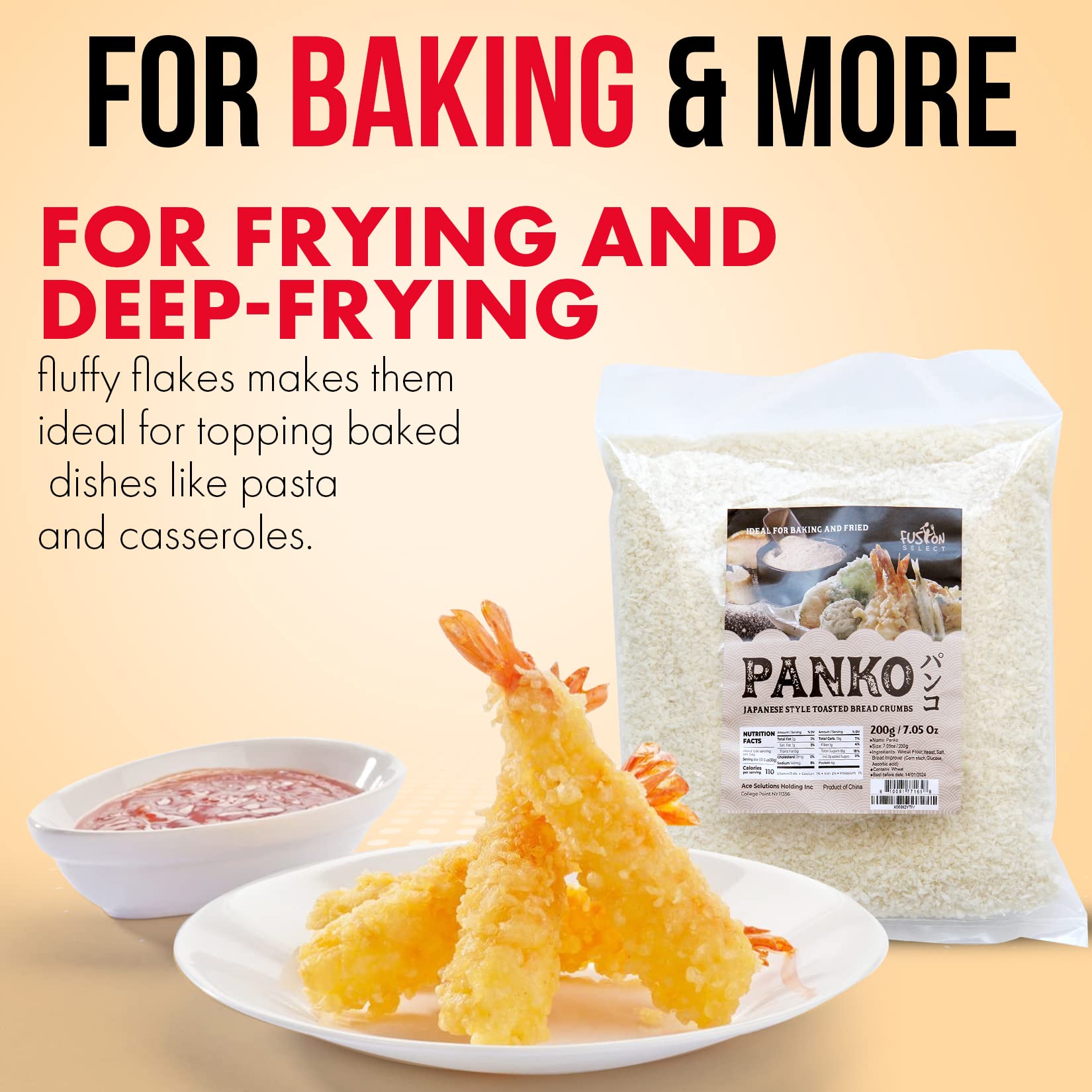 Fusion Select 3 Packs Panko Bread Crumbs - Japanese-Style Toasted Vegan Panko Breadcrumbs for Breading, Frying, Baking - For Fried Chicken & Pork, Baked Pasta, Roasted Vegetables, Tonkatsu
