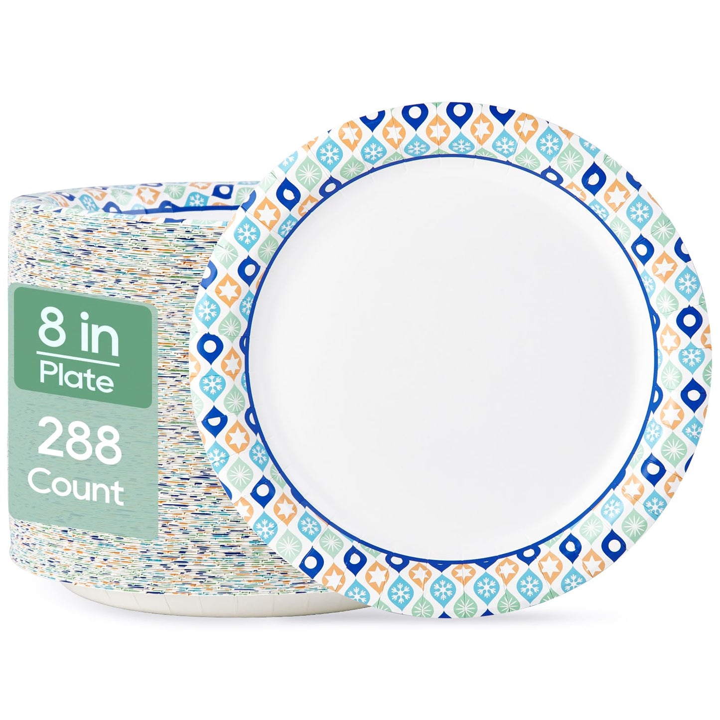 MUCHII 8.375 Inch Paper Plates, 288 Count Disposable Plates, Soak Proof and Cut, Ideal for Family Gatherings, Parties, Picnic