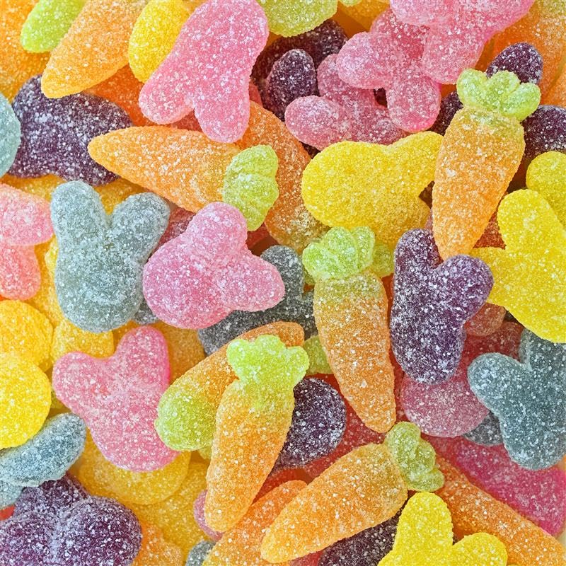 Candy Retailer Sour Gummy Easter Rabbits & Carrots, Fruit Flavored, Sugar Coated, Bunny and Carrot Shapes, 1 Pound