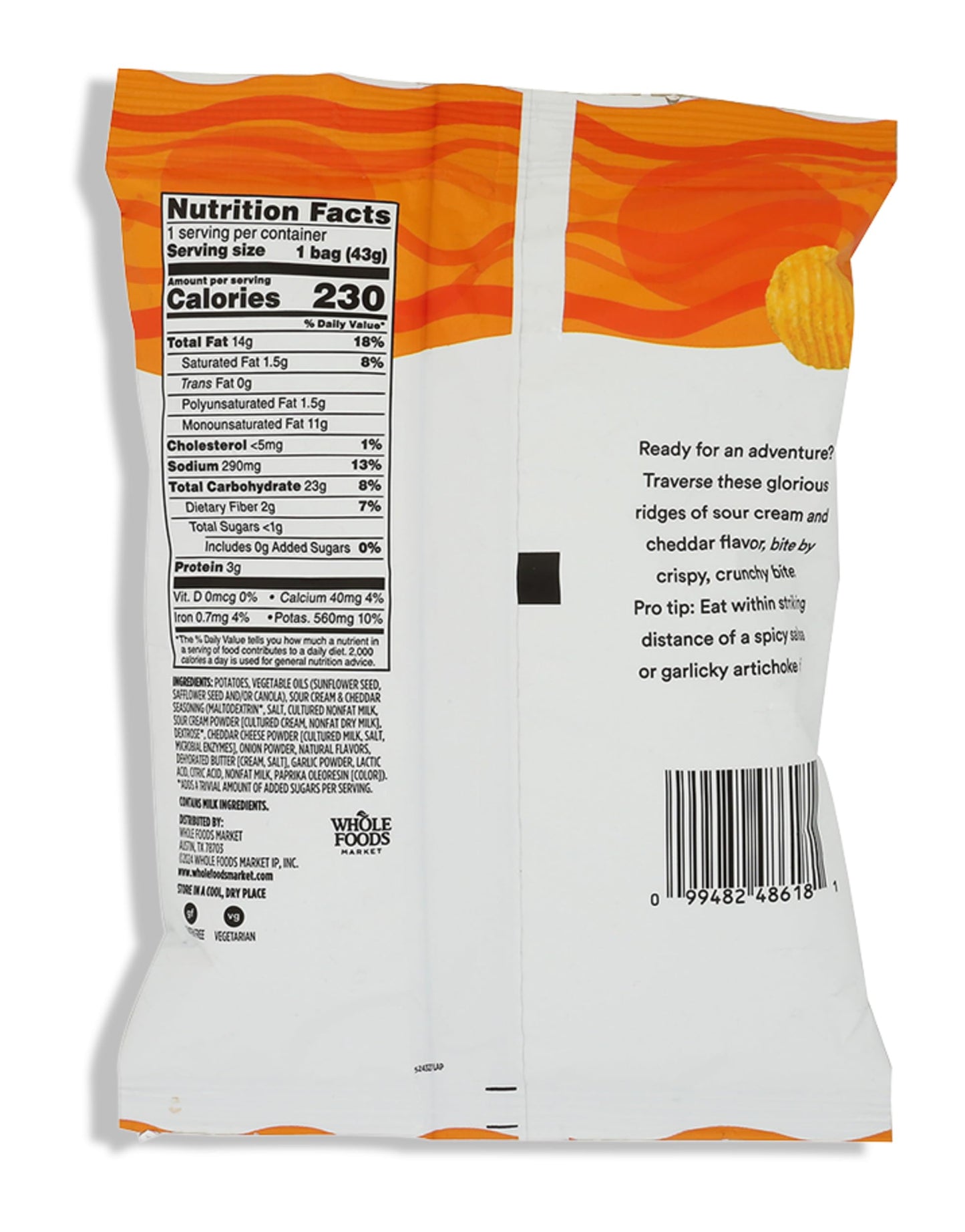 365 by Whole Foods Market, Chip Potato Rippled Cheddar Sour Cream Single, 1.5 Ounce