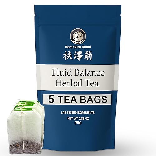 Herb Guru Fluid Balance Herbal Tea Bags - Healthy Fluid Metabolism & Digestive Balance with Atractylodes, Poria, Citrus Peel - Caffeine Free Tea, 0.88