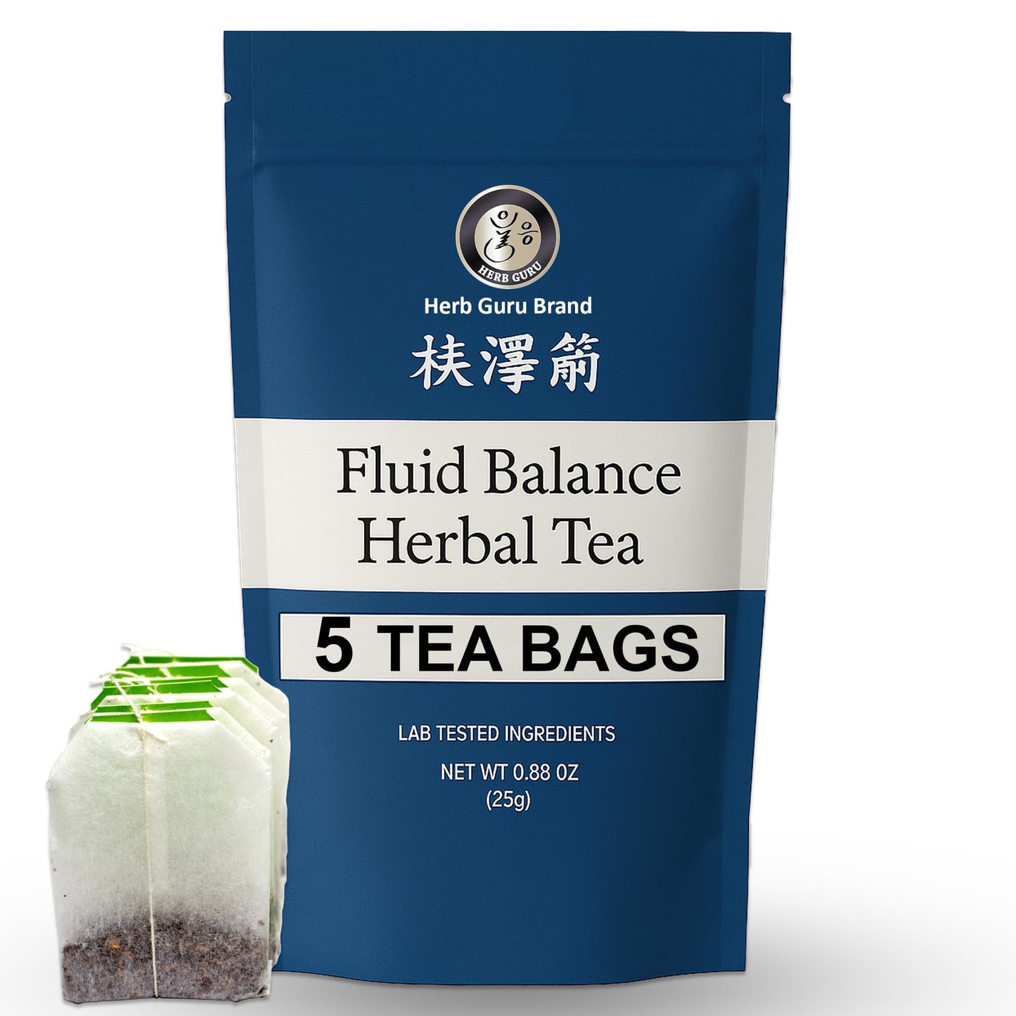 Herb Guru Fluid Balance Herbal Tea Bags - Healthy Fluid Metabolism & Digestive Balance with Atractylodes, Poria, Citrus Peel - Caffeine Free Tea, 0.88