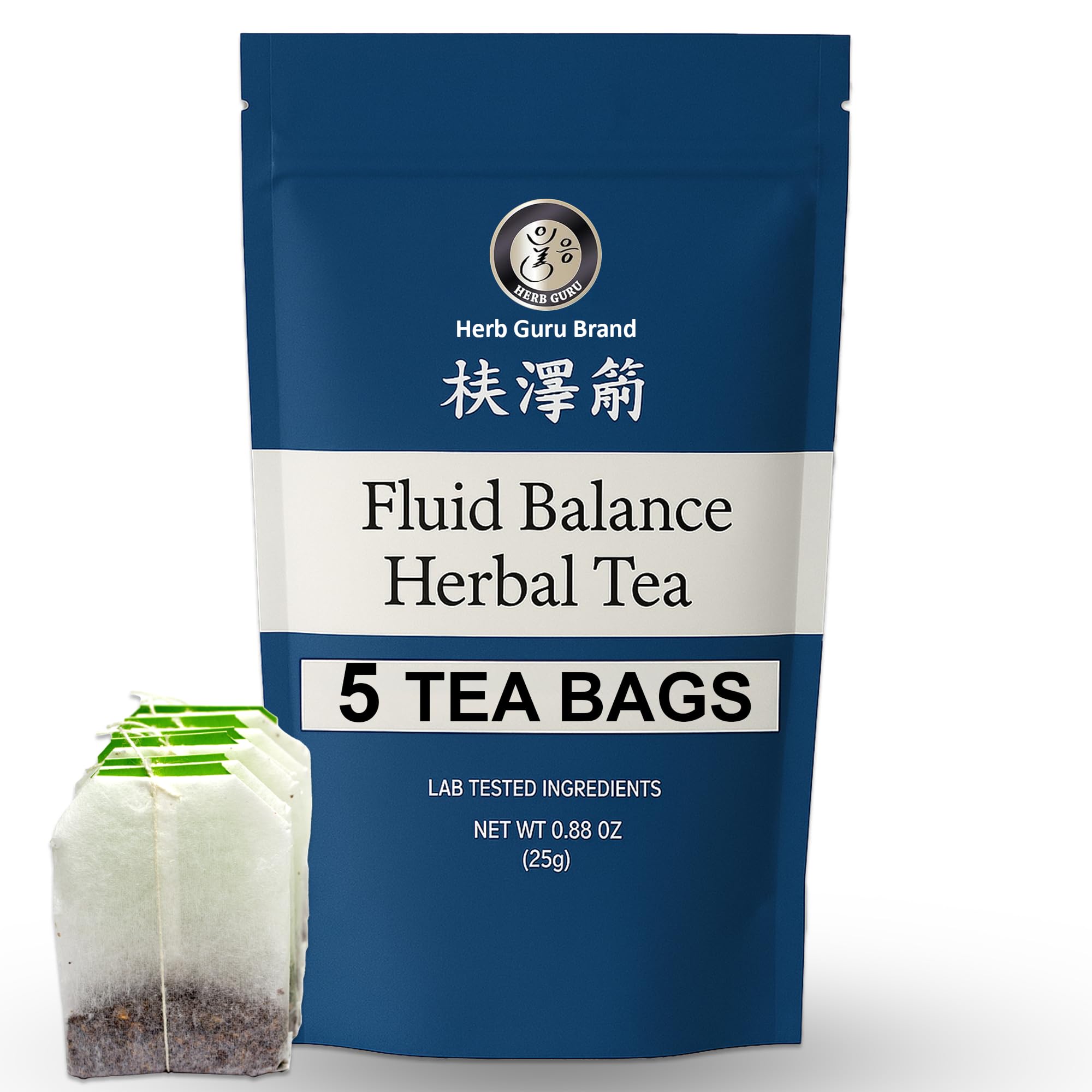 Herb Guru Fluid Balance Herbal Tea Bags - Healthy Fluid Metabolism & Digestive Balance with Atractylodes, Poria, Citrus Peel - Caffeine Free Tea, 0.88