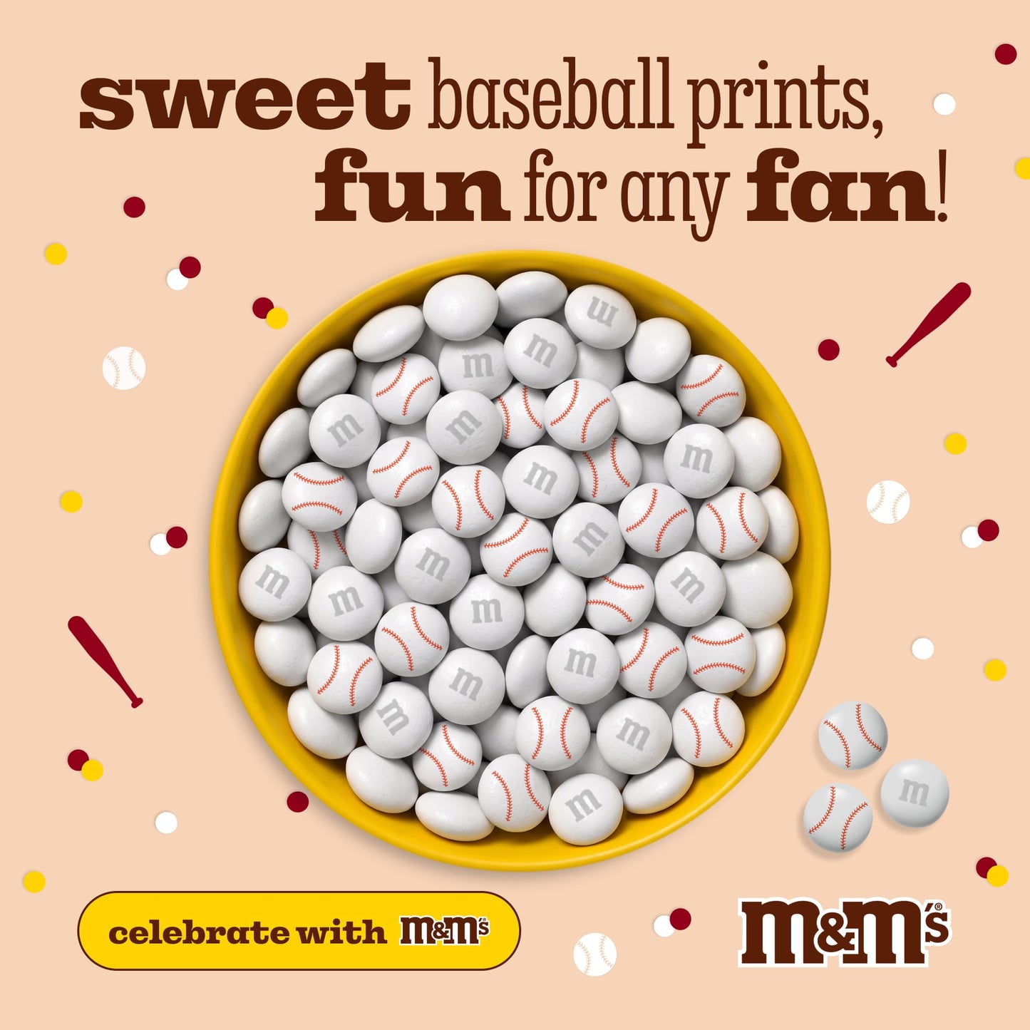 M&M’S WORLD Baseball Milk Chocolate Candies, 2 lbs Bulk - For Baseball Party Favors, Party Supplies, Goodie Bags, and More