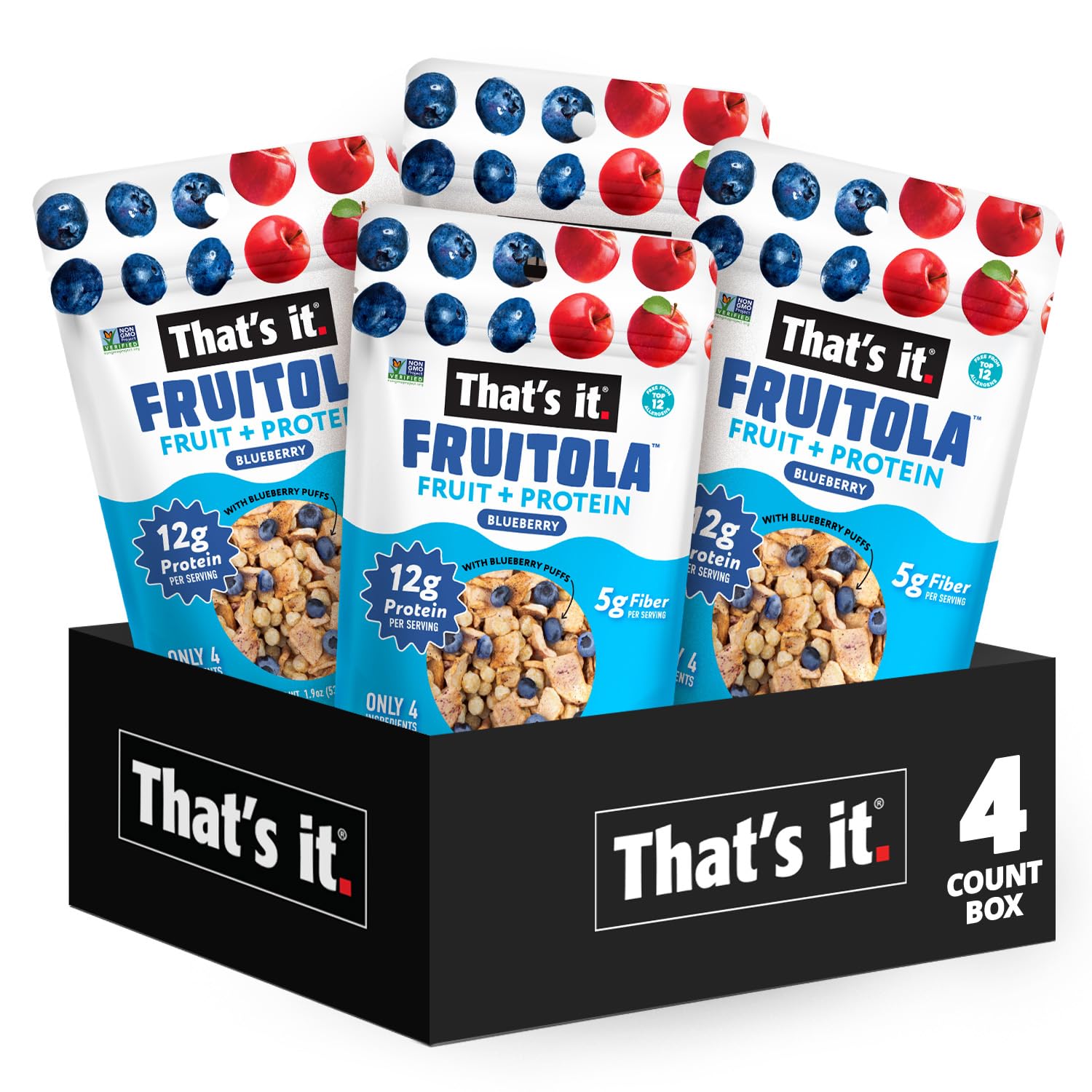 That’s it. Fruitola Fruit Granola - Blueberry, 12g Plant-Based Protein, 5g Fiber from Fruit, 100% Real Fruits, Only 4 Ingredients, Zero Added Sugar