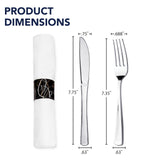 Party Essentials Party Supplies Wrapped Silverware Set Disposable, Pre Rolled Napkin and Cutlery, Forks/Knives Silver, 50 Units