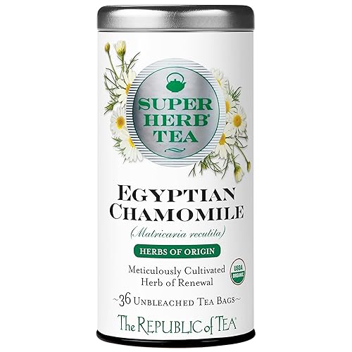 The Republic of Tea - Organic Egyptian Chamomile SuperHerb Tea Tin, 36 Herbal Tea Bags, Naturally Caffeine-Free Herbs of Origin