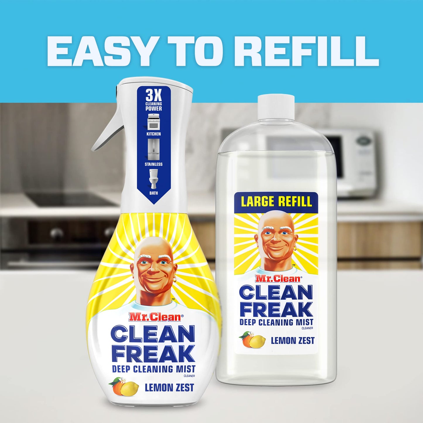Mr. Clean All Purpose Cleaner, Clean Freak Mist Cleaning Kit for Bathroom & Kitchen Cleaner, Lemon Scent, Includes 1 Spray Bottle (16 oz) and 1 Large
