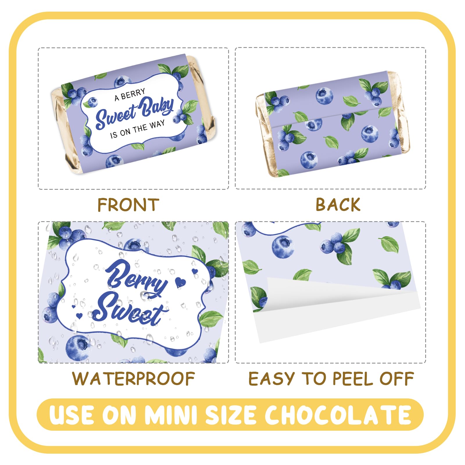 Blueberry Berry Sweet Baby Mini Chocolate Bar Wrappers, Blueberry Candy Bar Labels, Berry Sweet Baby is On the Way Stickers for Chocolate, Fruit